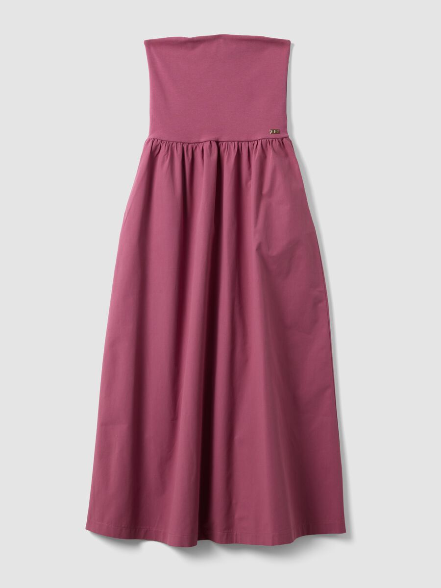 Pink strapless maxi dress in stretch cotton, regular fit_4