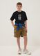 Boys&rsquo; brown stretch cotton cargo shorts, comfort fit_0
