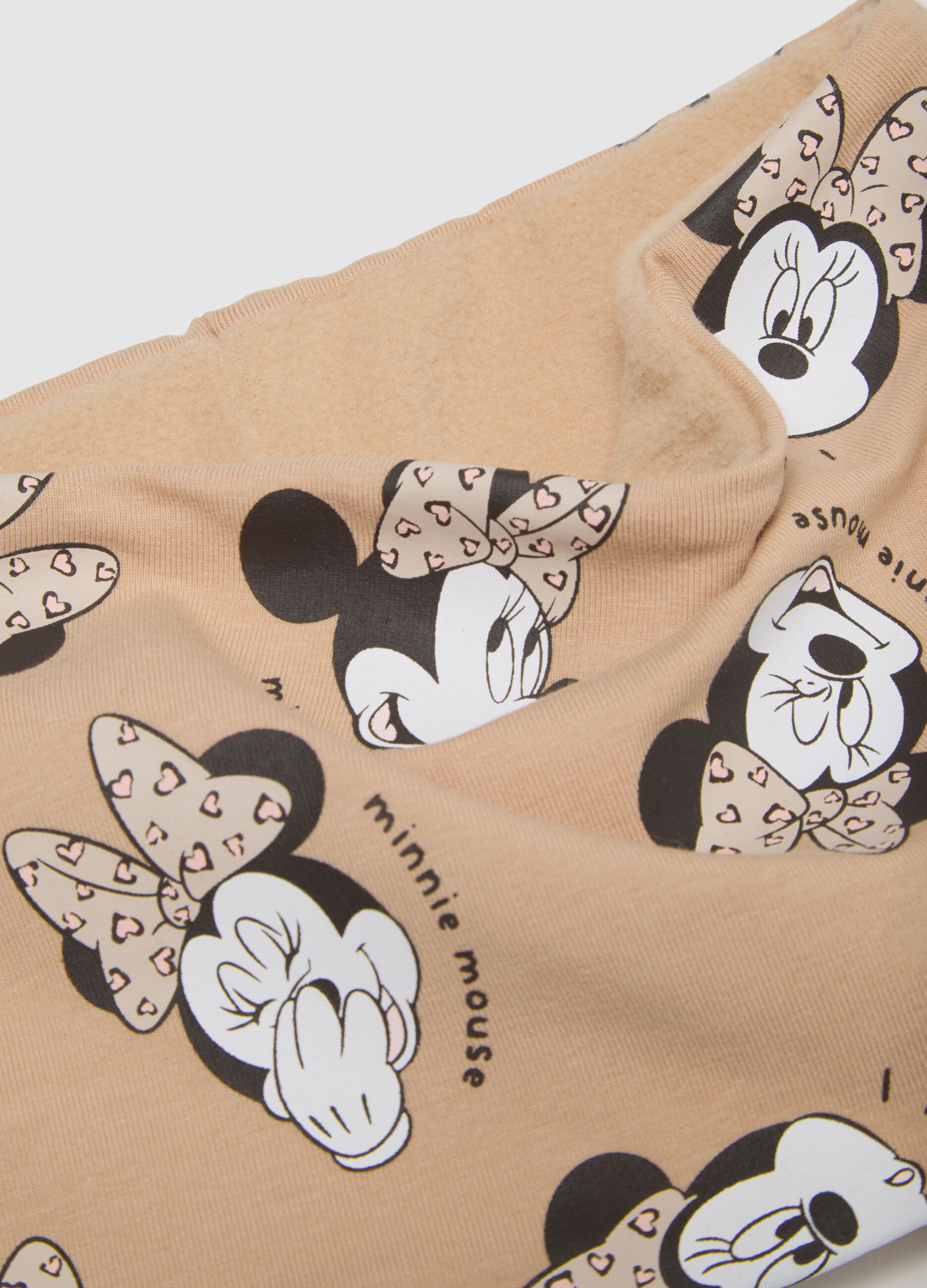 Foulard da neonata in cotone elasticizzato beige con stampa Minnie