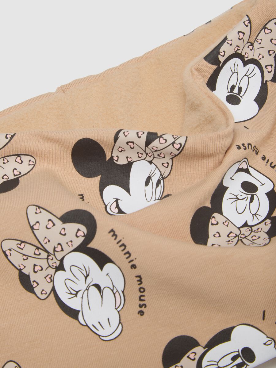 Foulard da neonata in cotone elasticizzato beige con stampa Minnie_1