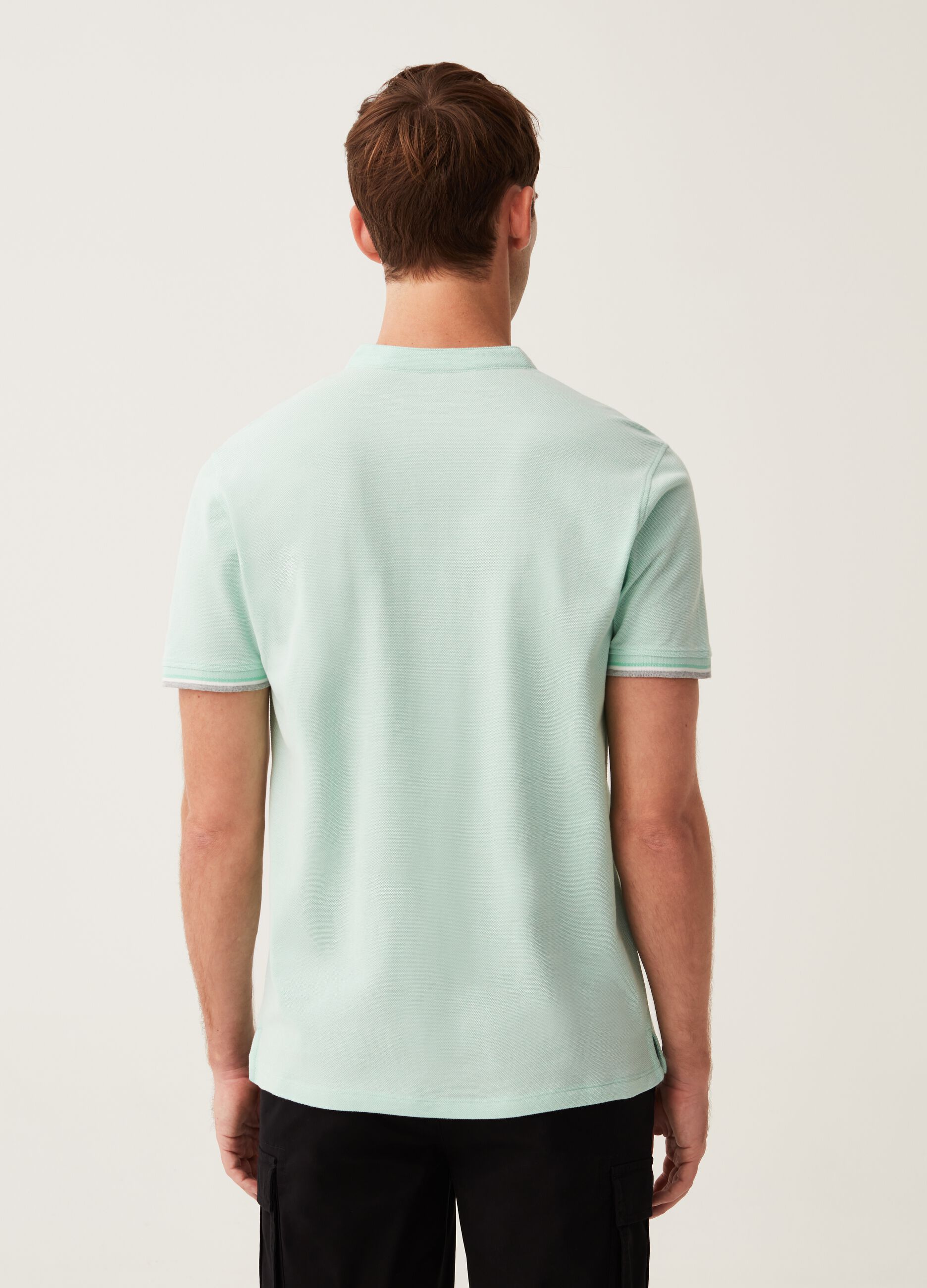 Polo con trama jacquard collo alla coreana_2