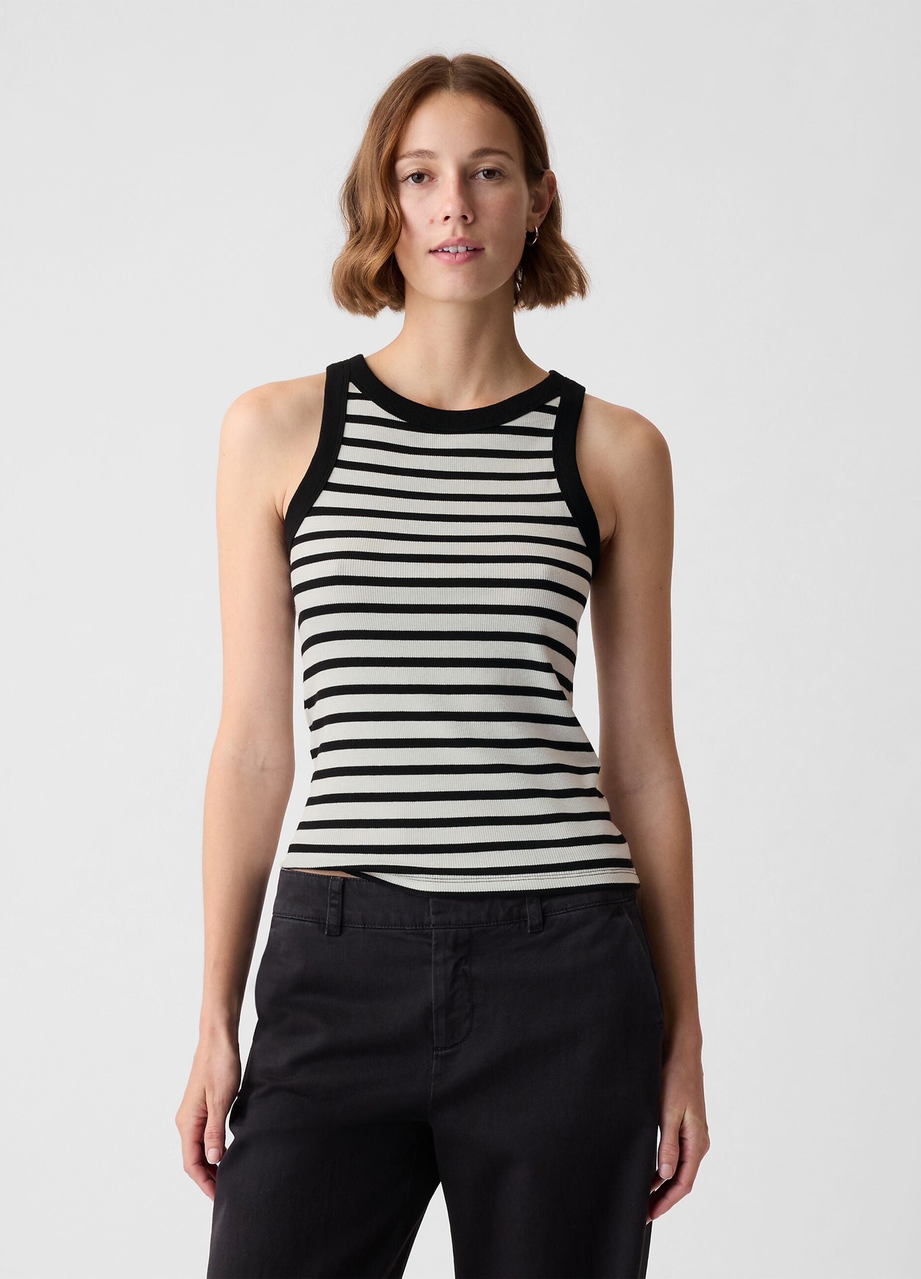 Ribbed tank top with halter neck
