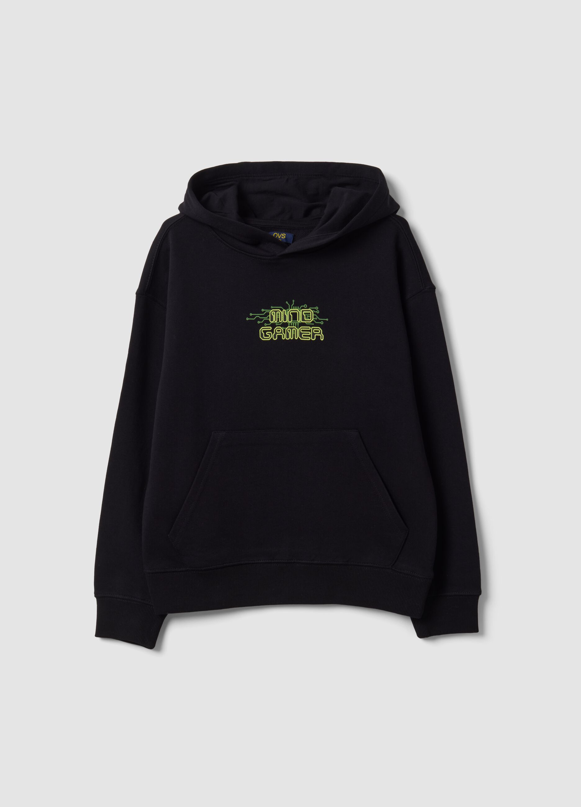 Black oversized pure cotton gaming hoodie for boys