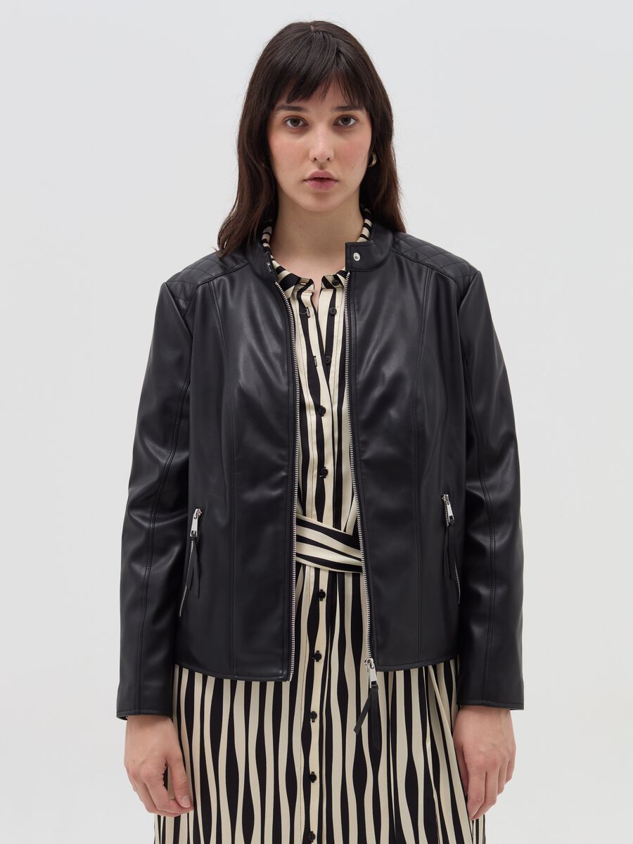 Giacca chiodo con impunture trapuntate Curvy_0