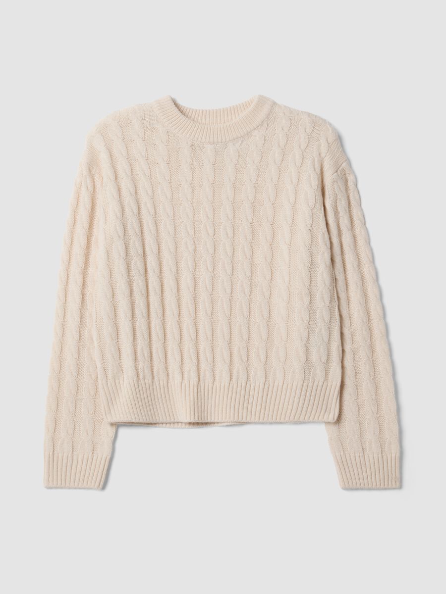 Beige wool-blend cable-knit crew-neck jumper in an oversized fit_0