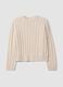 Maglia beige in misto lana a trecce con girocollo over fit_0