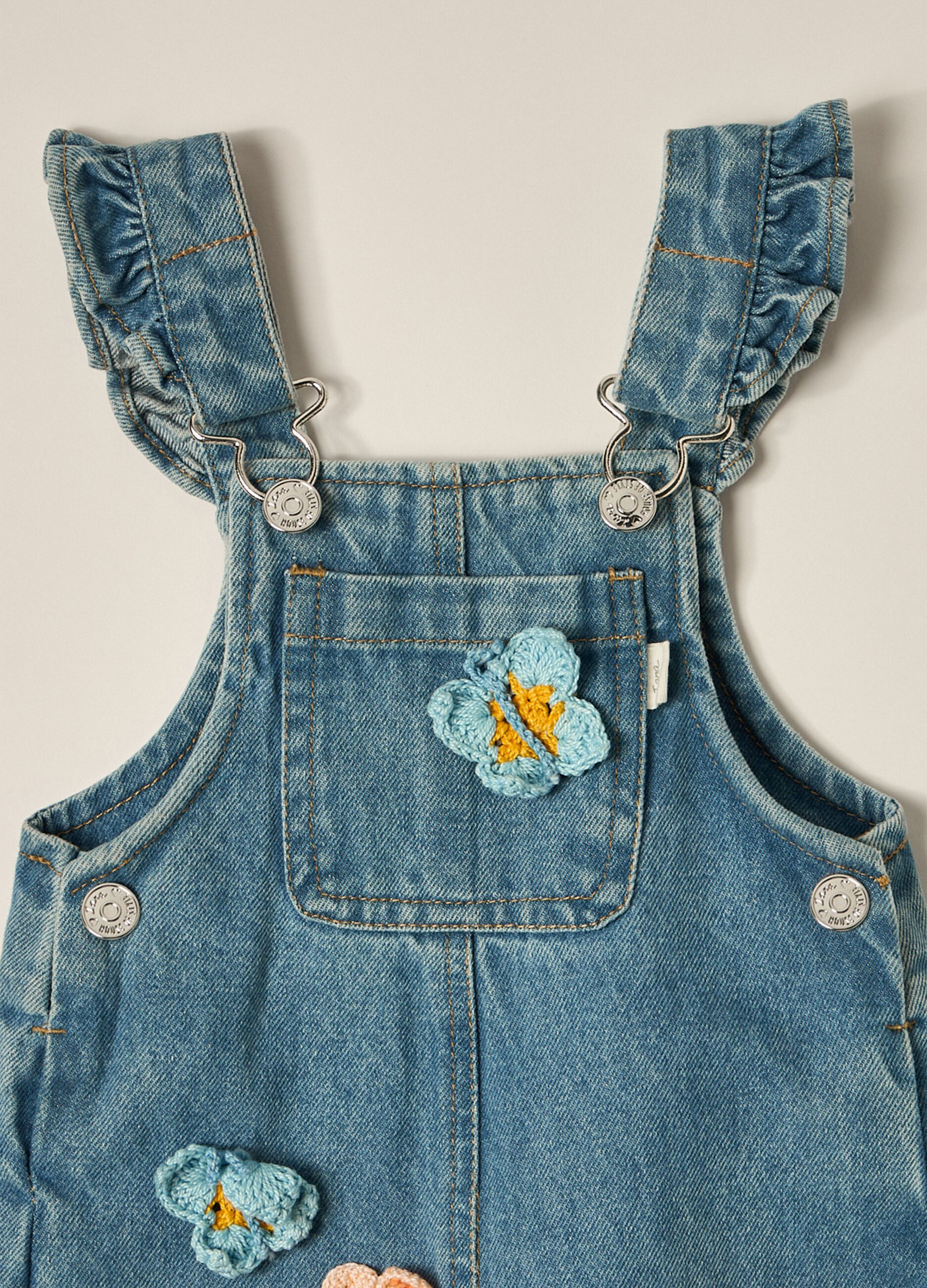 Salopette in denim di puro cotone IANA neonata