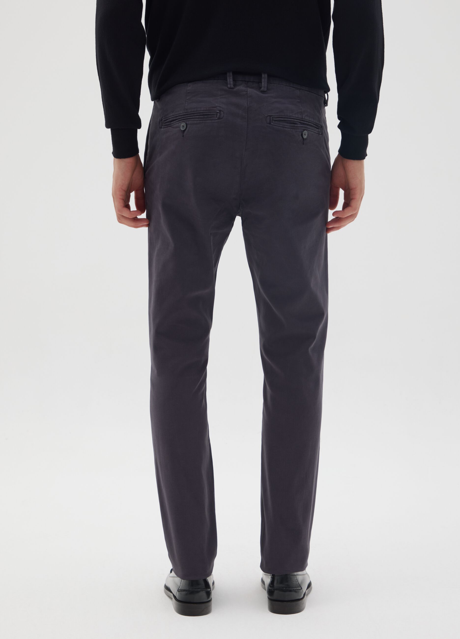 Blue Stretch Cotton Trousers Regular Fit