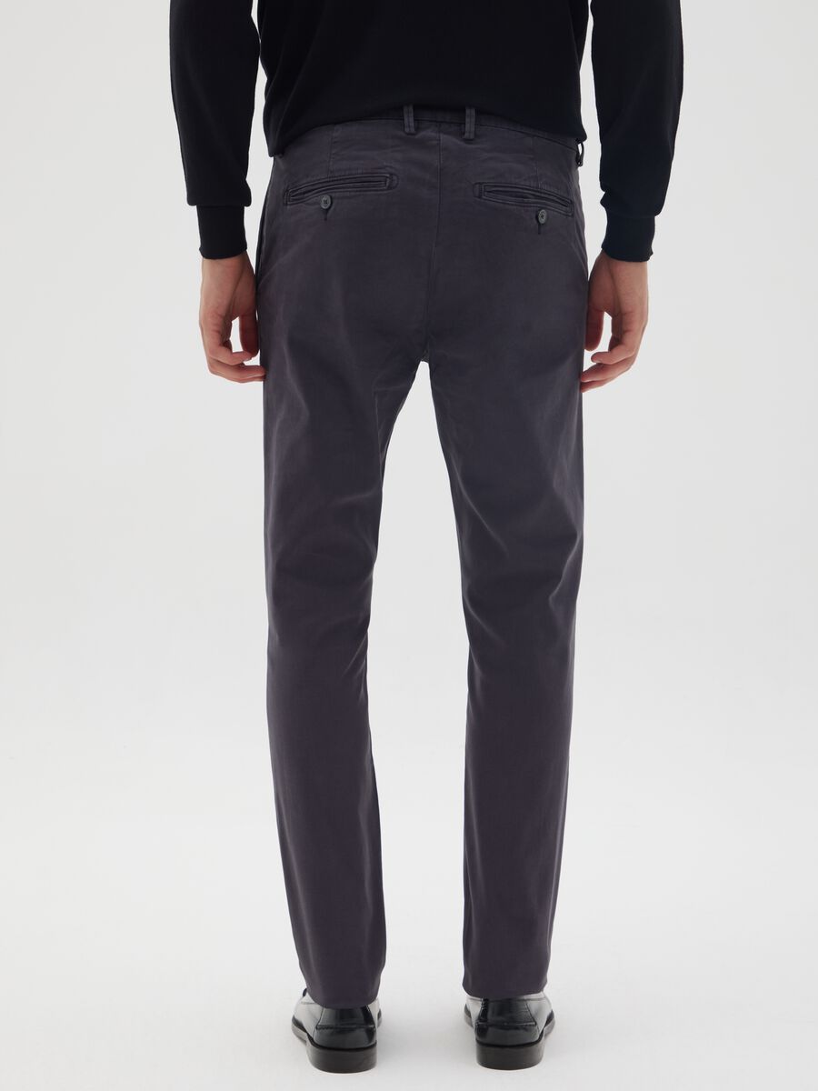 Blue Stretch Cotton Trousers Regular Fit_2