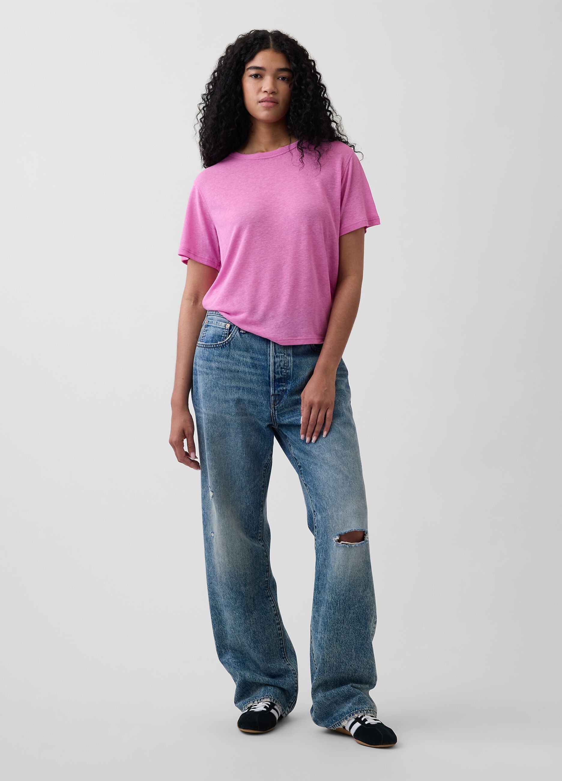Short-sleeved linen-blend T-shirt