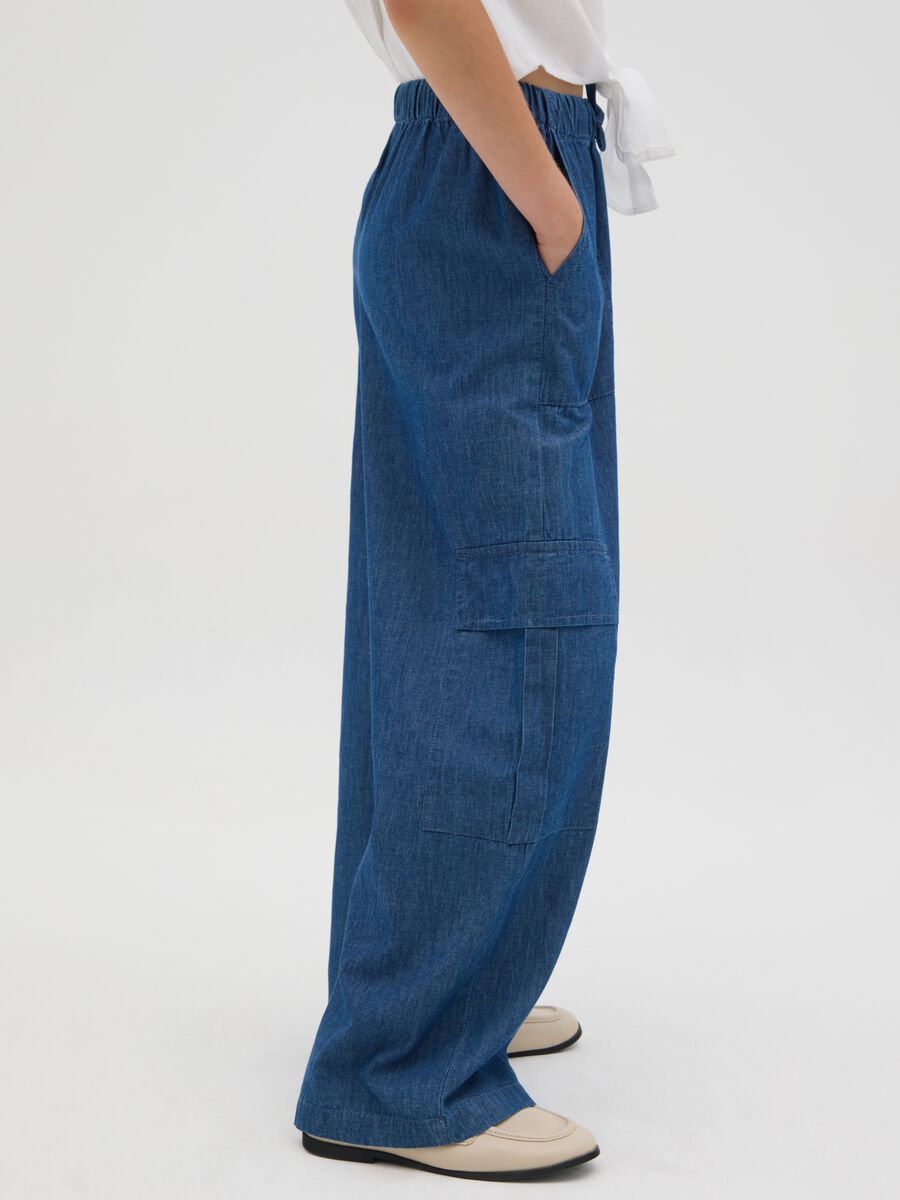 Girls' wide blue cargo trousers in pure cotton_3
