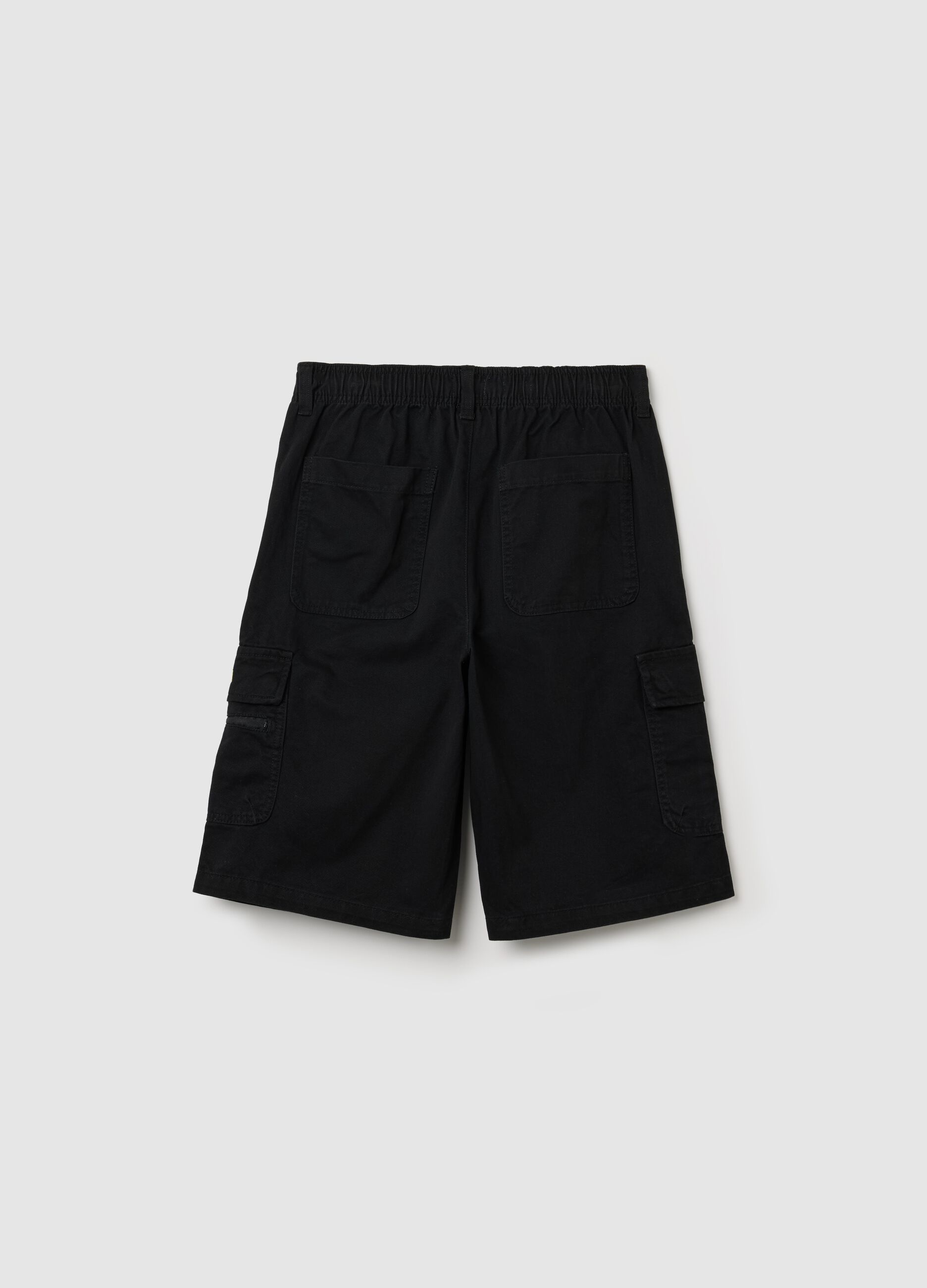Black cotton denim cargo shorts