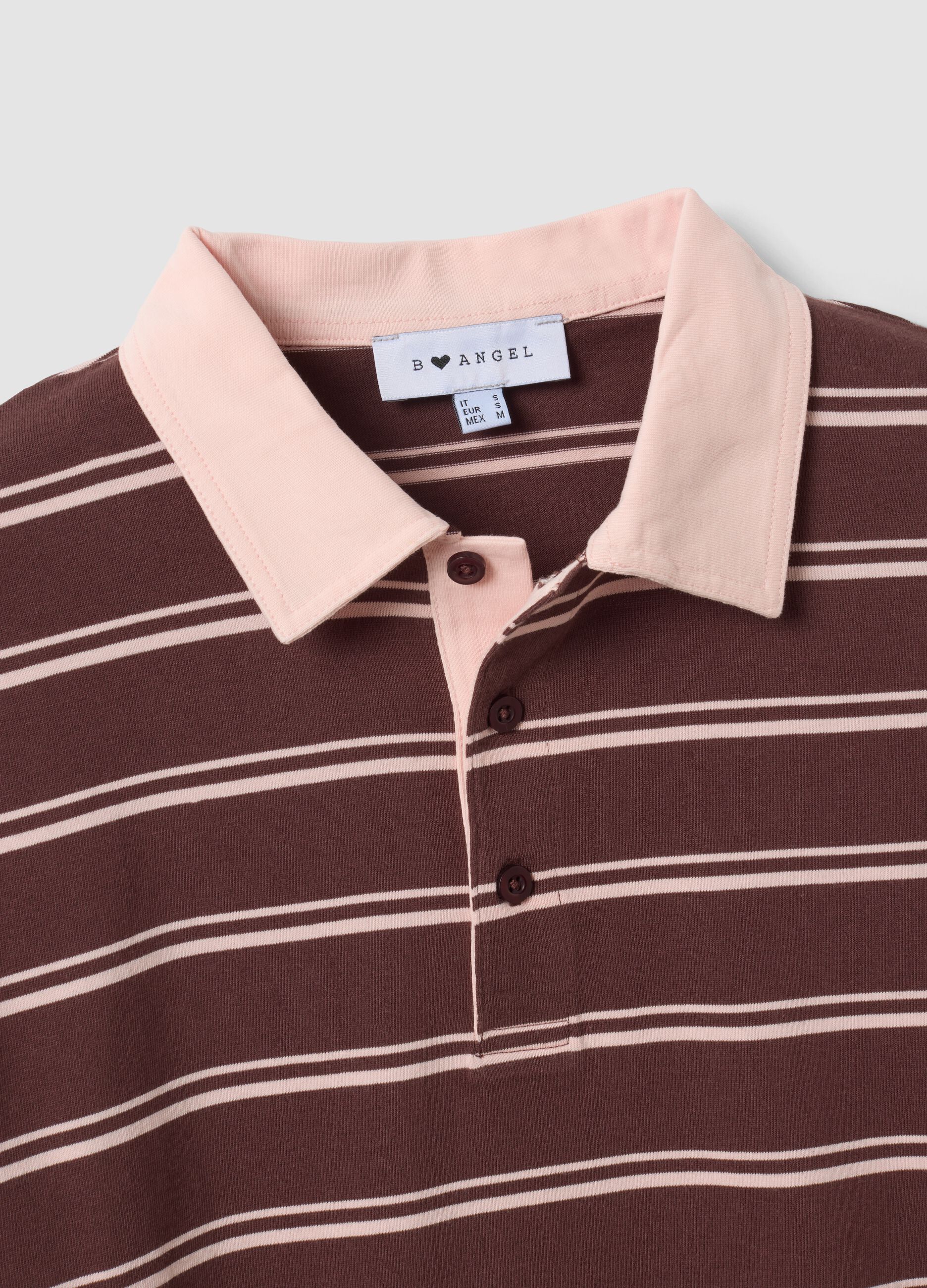 Brown pure cotton striped long-sleeve polo shirt, regular fit