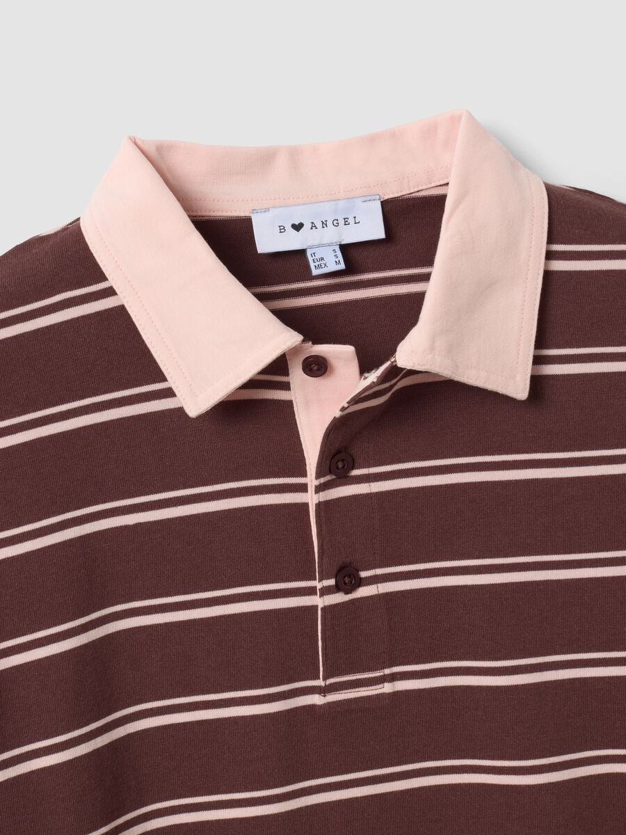 Polo marrone in puro cotone a righe maniche lunghe regular fit_5