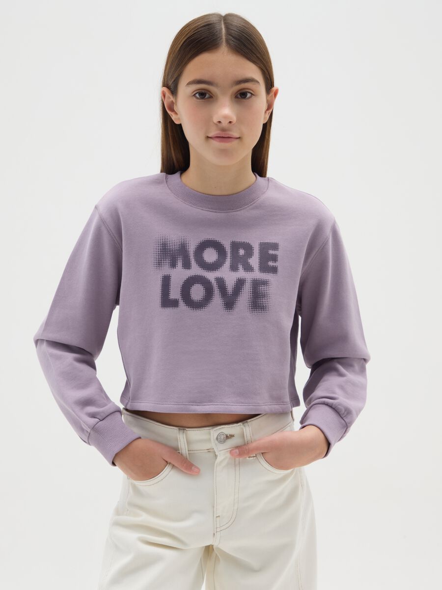 Girls' purple cotton sweatshirt regular fit with round neckline_0