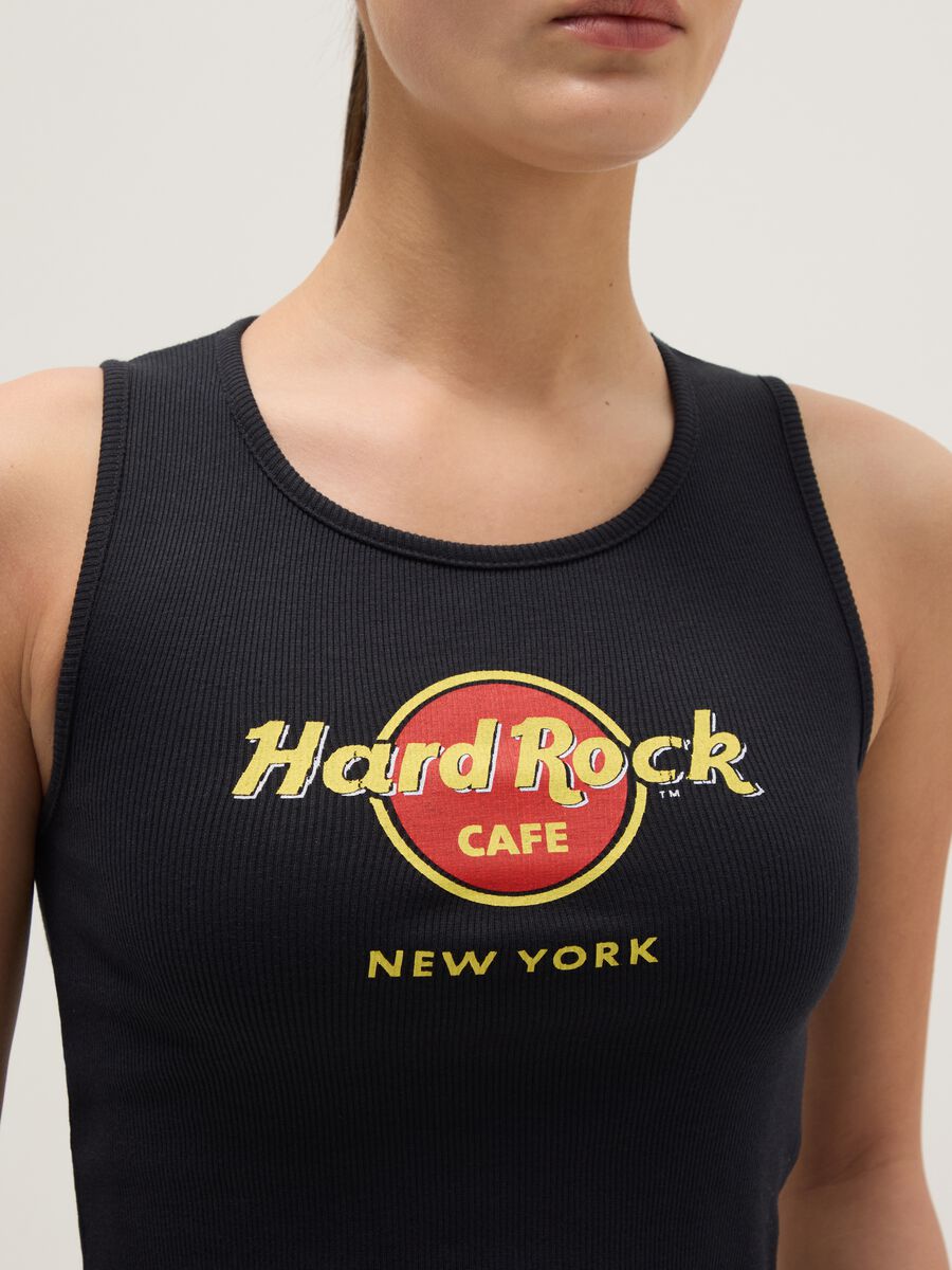 Black cotton blend regular fit tank top with Hard Rock Cafe logo_3