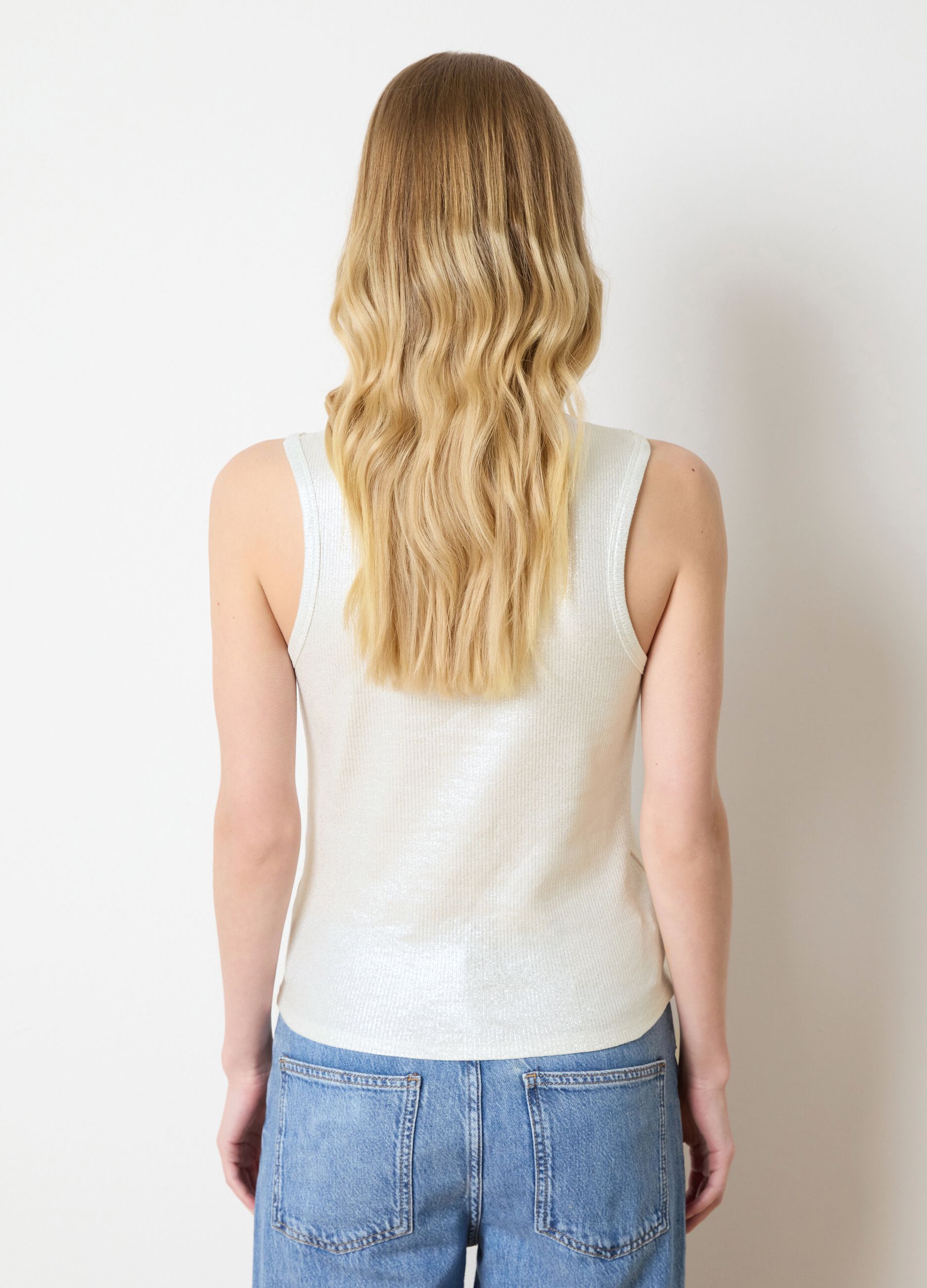 White ribbed tank top in lurex