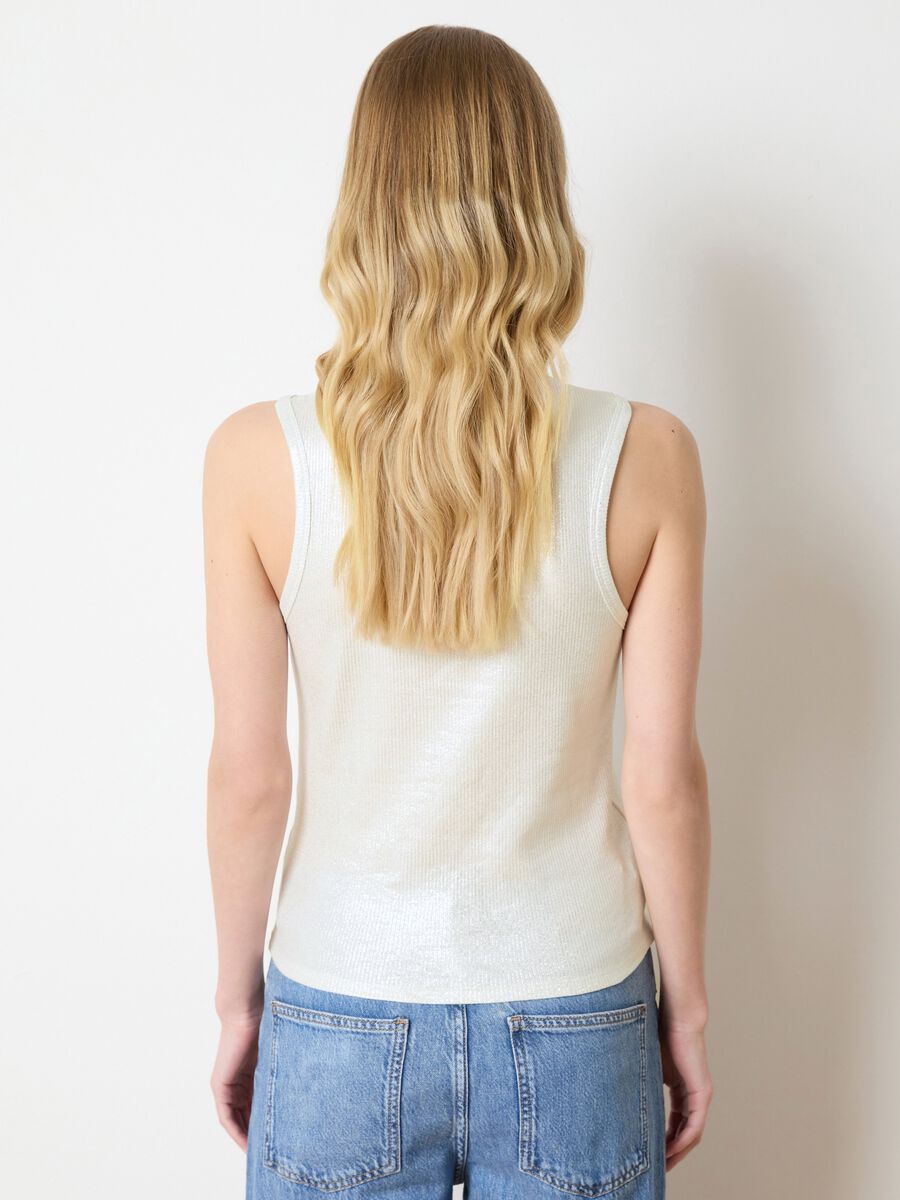 White ribbed tank top in lurex_3