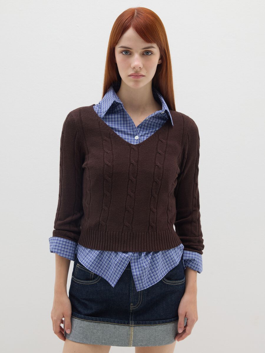 Maglione in misto cotone marrone regular fit_0