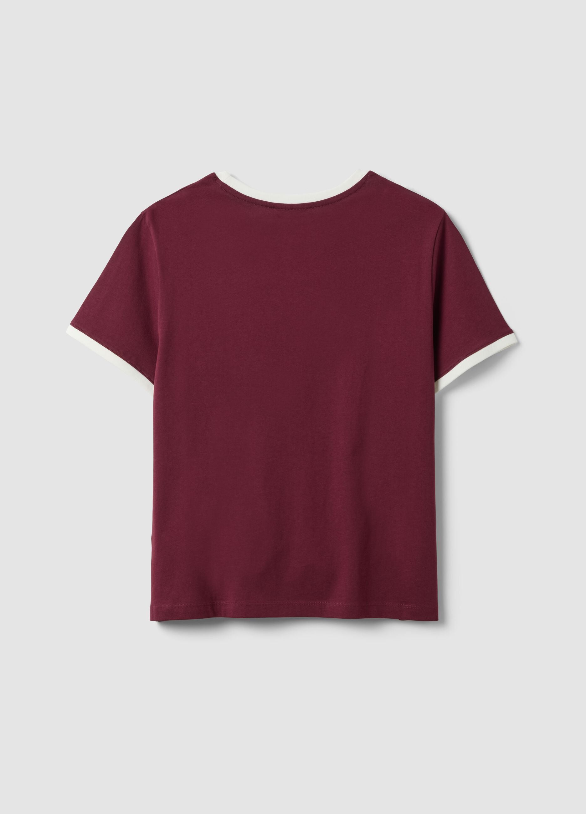 Red pure cotton T-shirt with buttons, regular fit