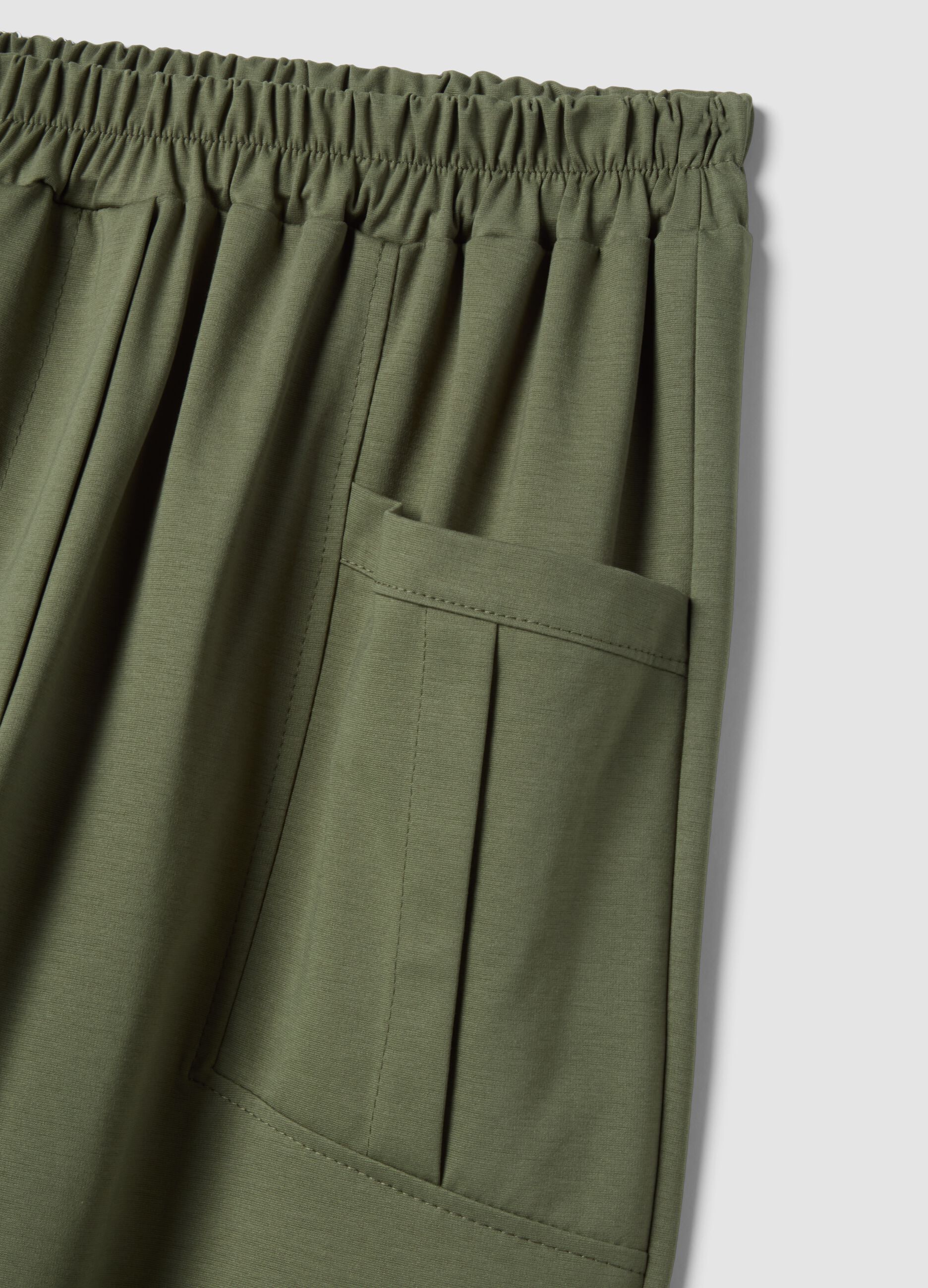 Green stretch-cotton trousers with elasticated waistband, regular fit