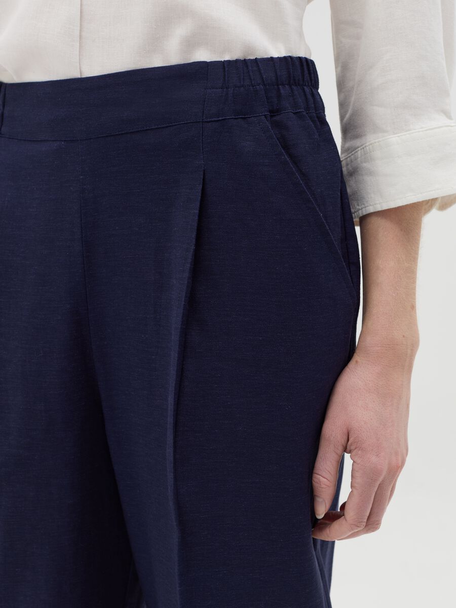 Navy blue linen and viscose trousers_2