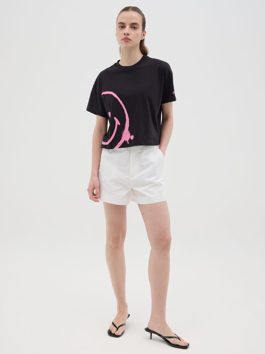 Black T-shirt with pink smile in OVS cotton_1
