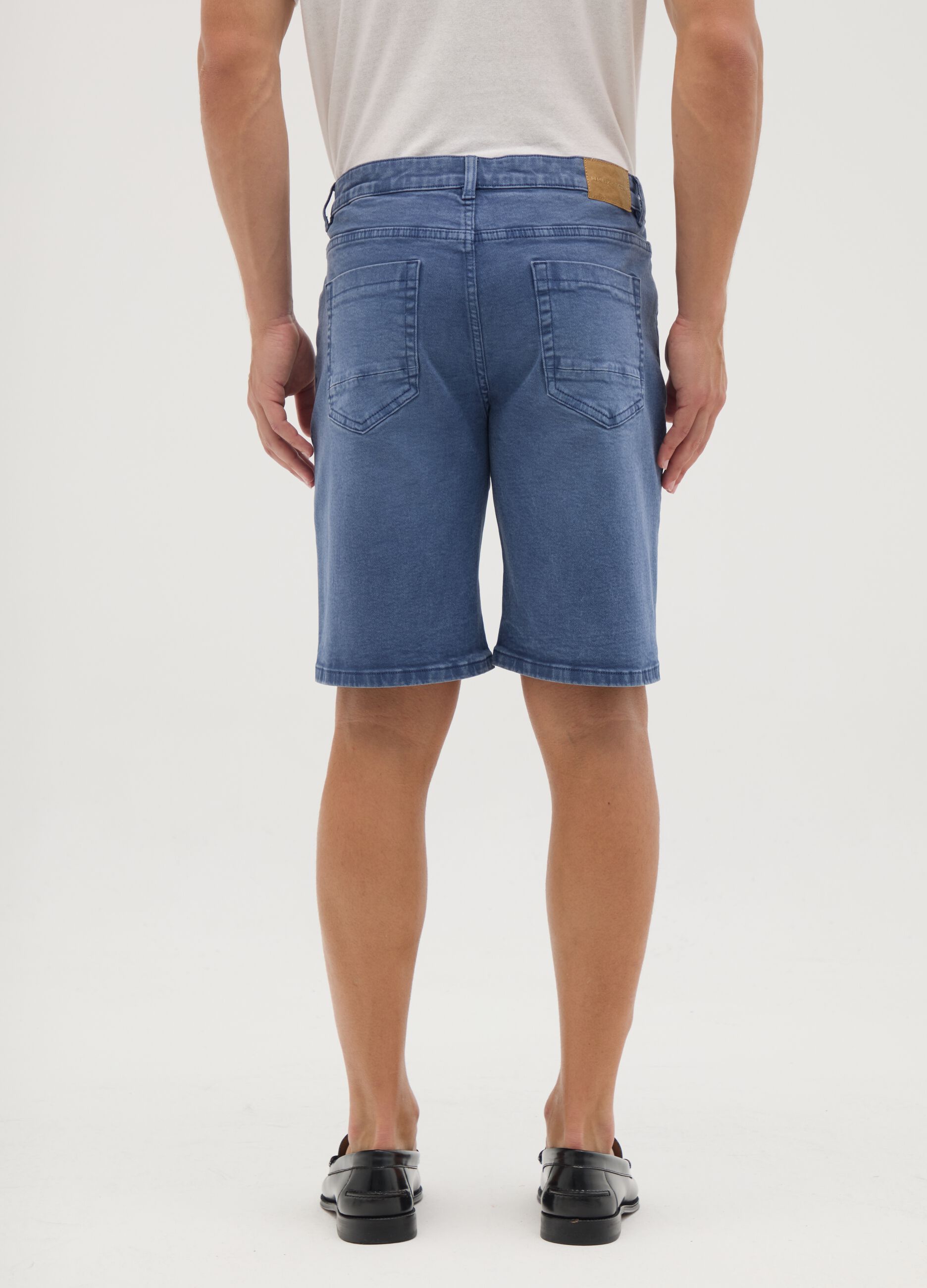 Men's Stretch Denim Beige Bermuda Shorts