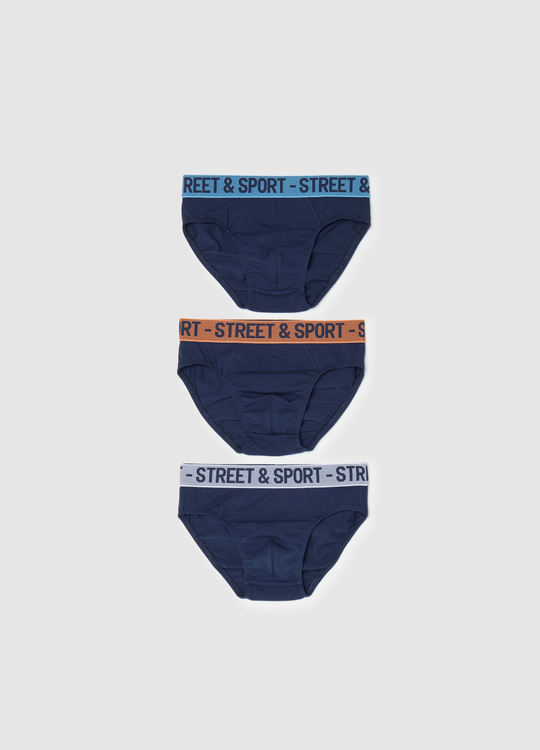 Tripack slip in cotone stretch con scritta