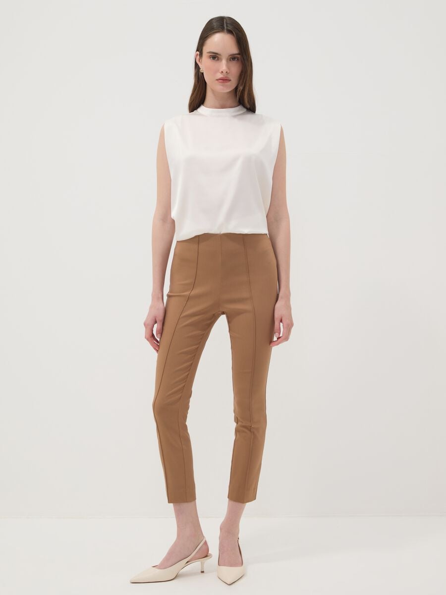Leggings marroni in viscosa elasticizzato slim fit_0
