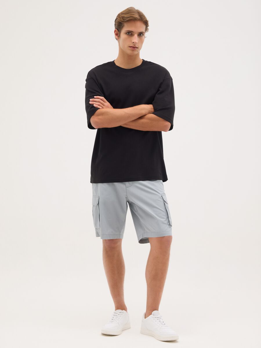 Pantaloncini da uomo in puro cotone grigio regular fit_0