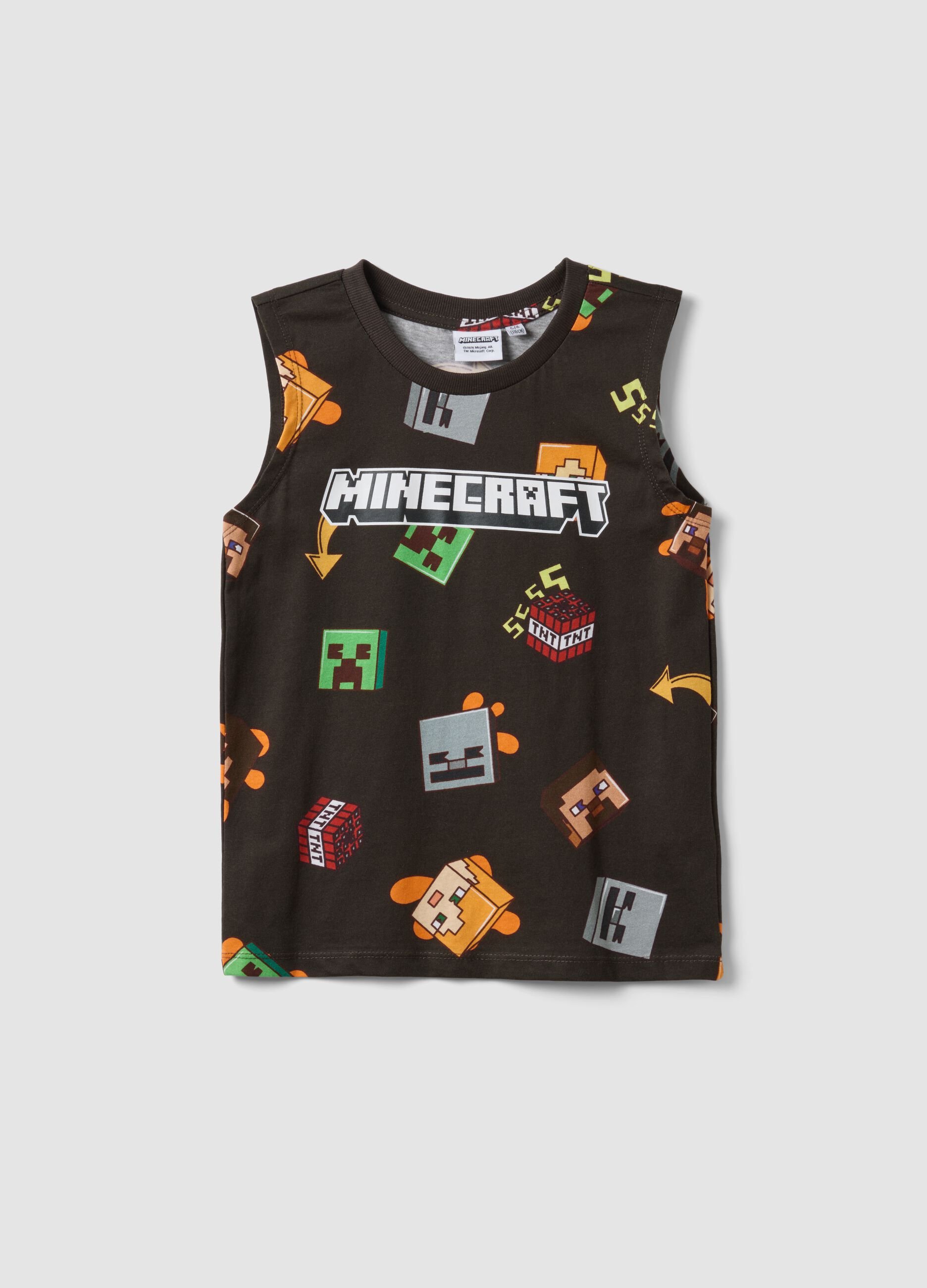 Kids&rsquo; black pure cotton Minecraft print vest