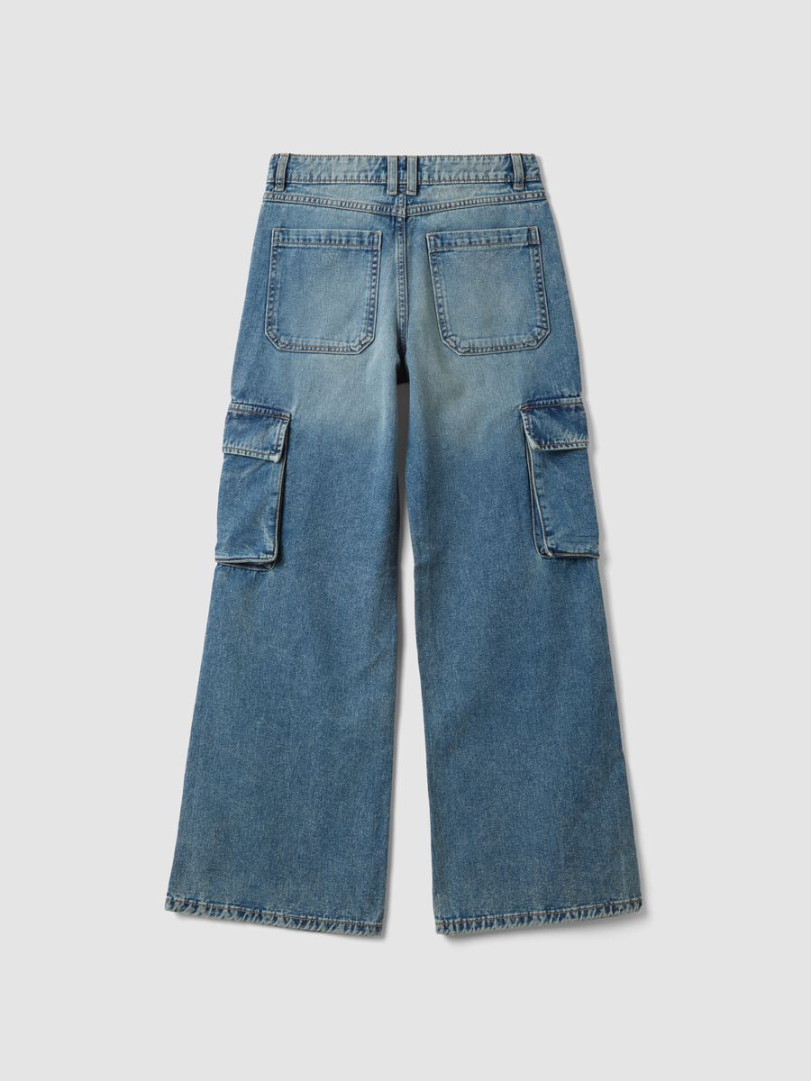 Jeans cargo denim in puro cotone blu relaxed fit per ragazza_2