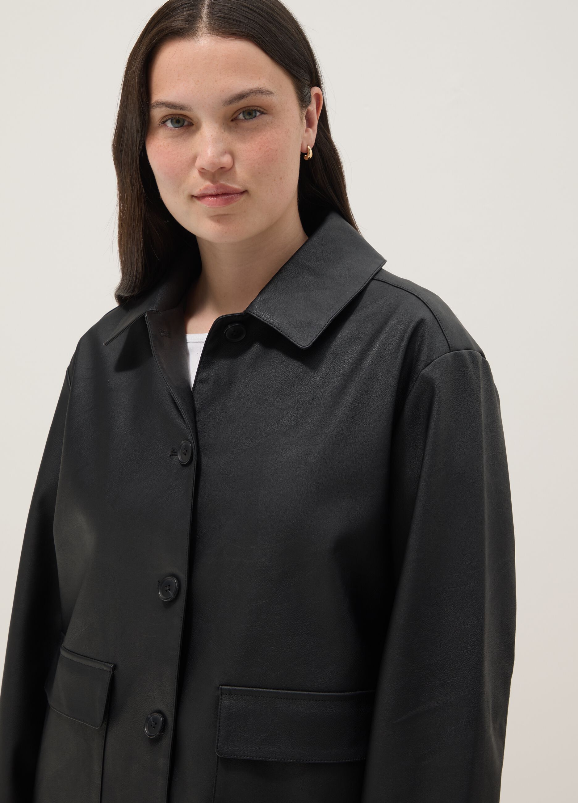 Black regular fit jacket with buttons and patch pockets