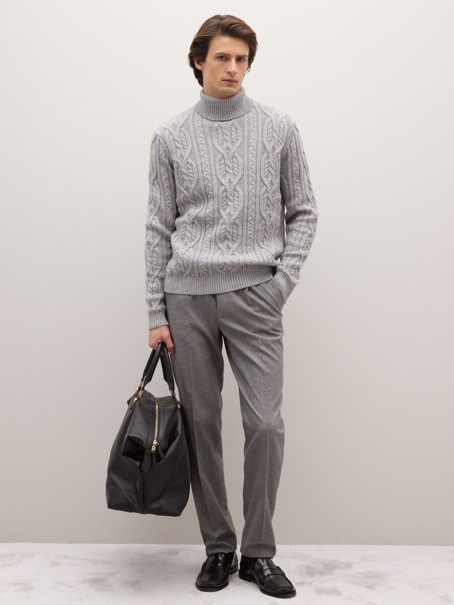 Grey regular fit turtleneck with jacquard pattern_0