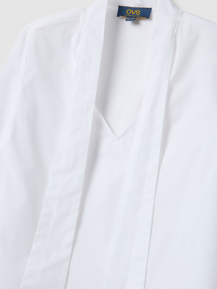 White pure cotton regular fit shirt with ribbon collar_5
