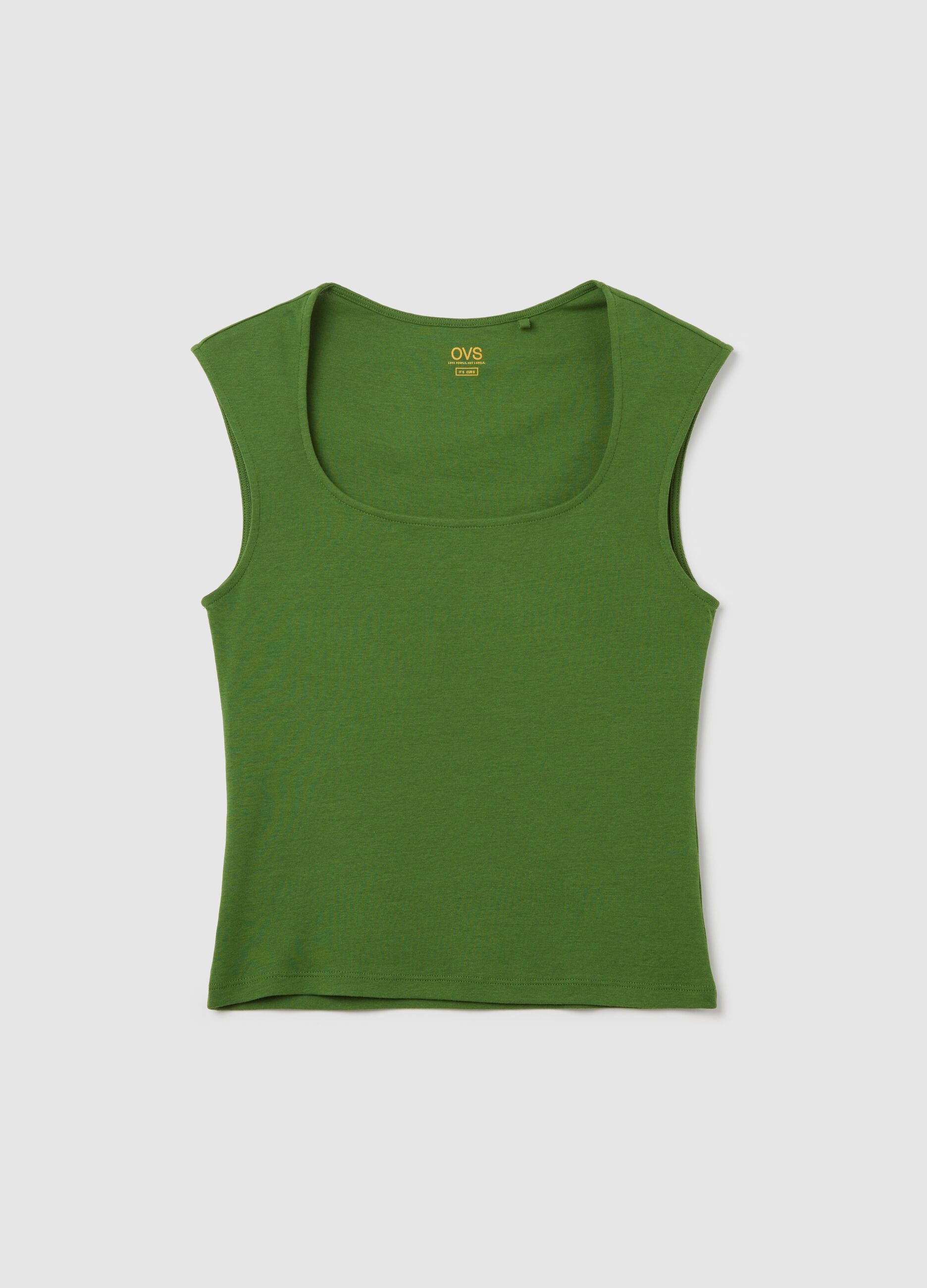 Green tank top with square neck