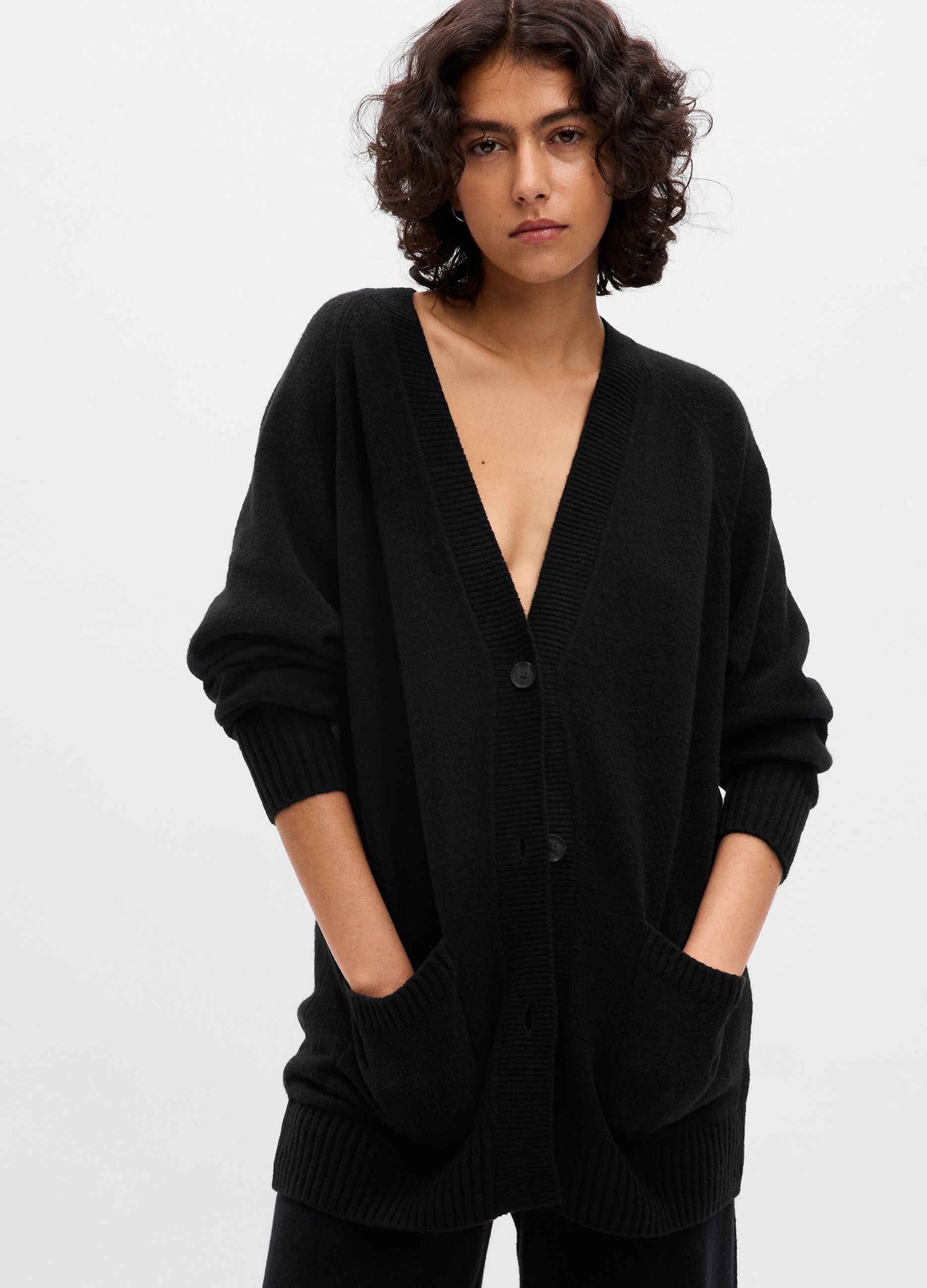 Cardigan lungo in maglia scollo a V