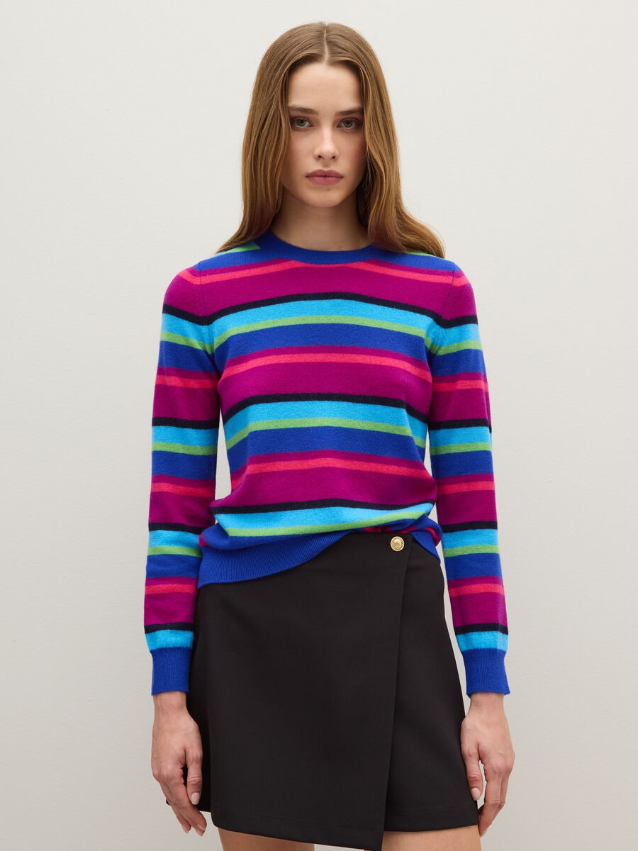 Pure wool jumper with blue and azure stripes, regular fit_1