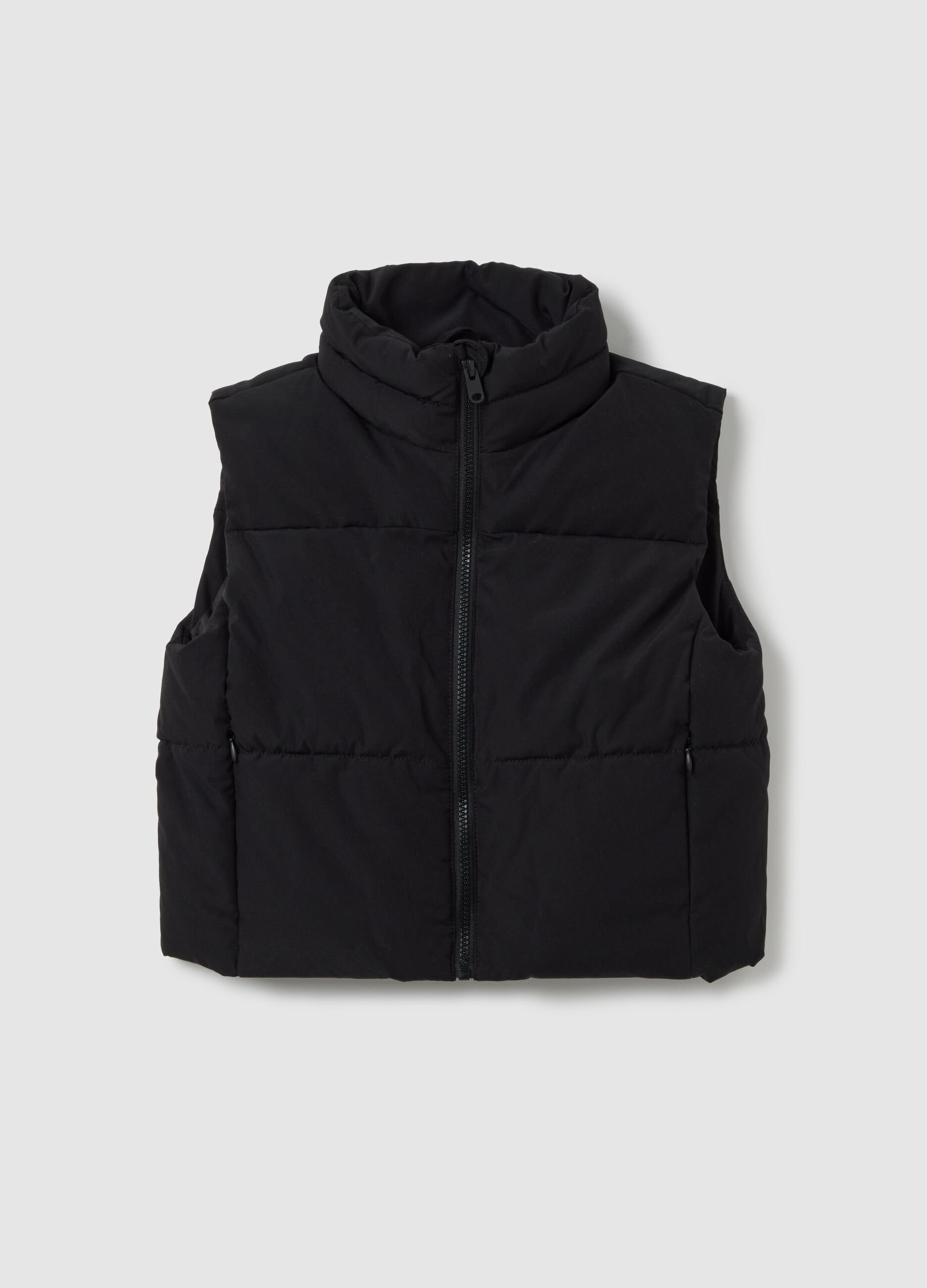 Black padded gilet with zip for girls