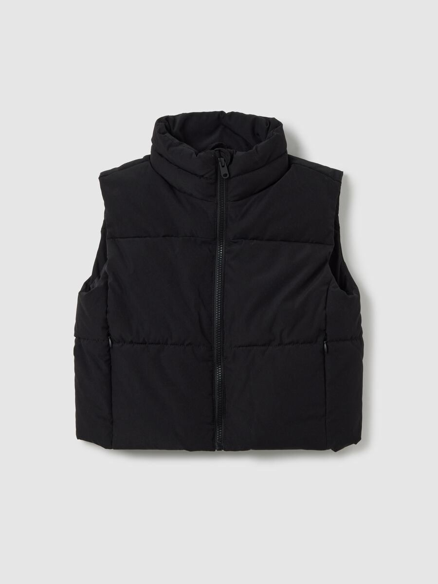 Gilet imbottito nero per ragazze con zip_0