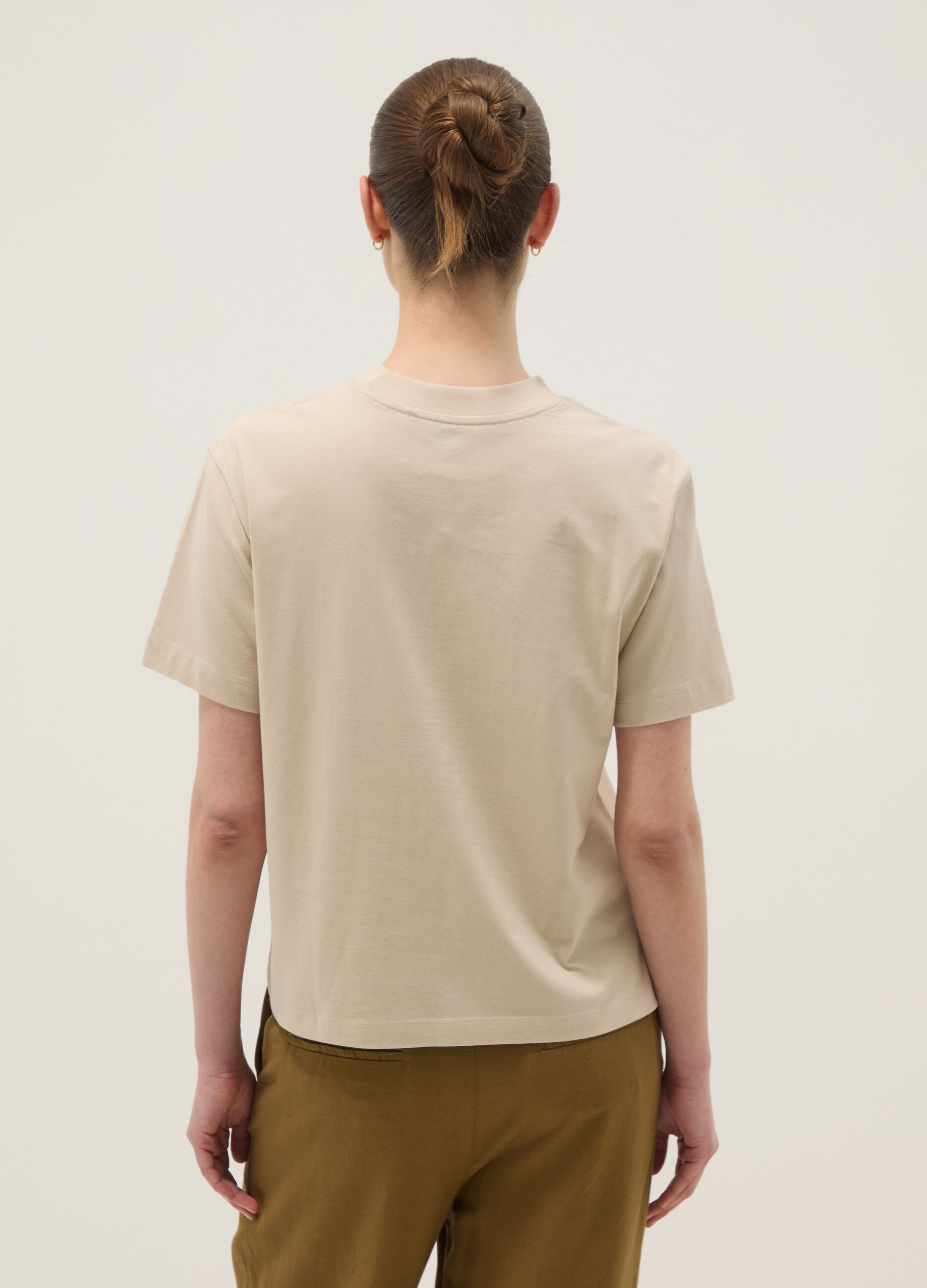 Beige pure cotton regular fit T-shirt
