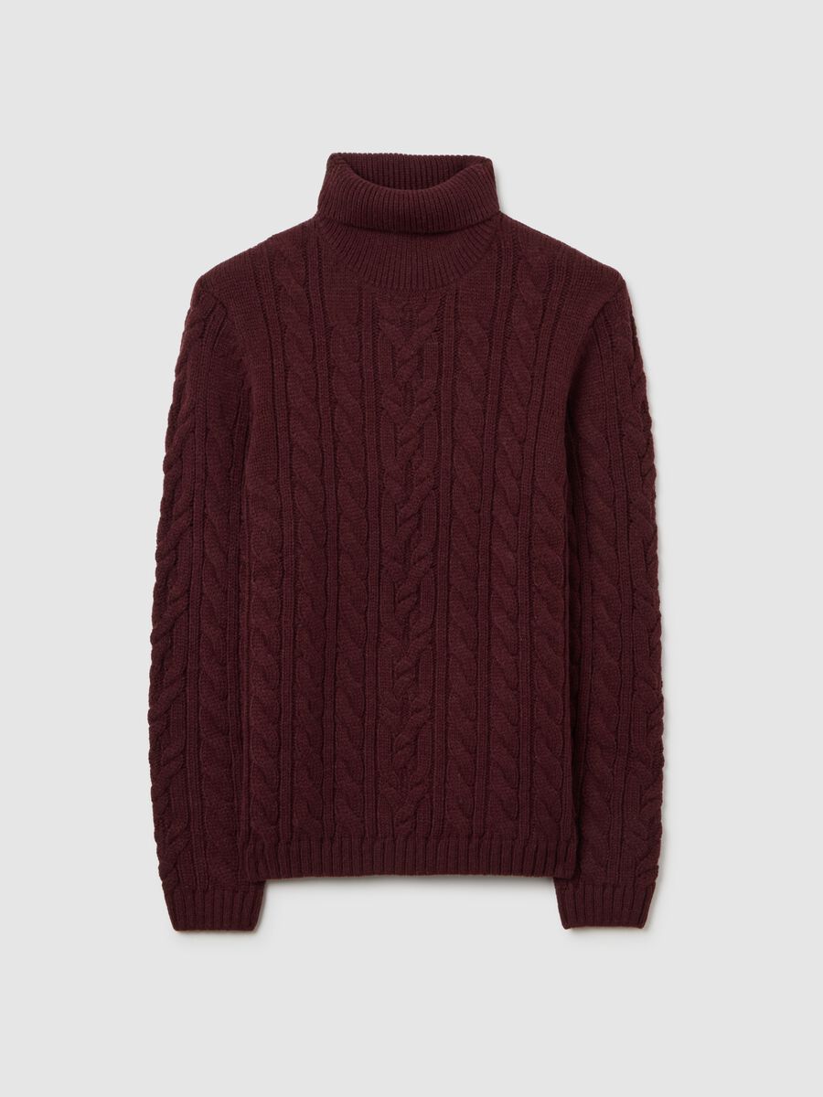 Red high-neck pullover regular fit with cable design_4