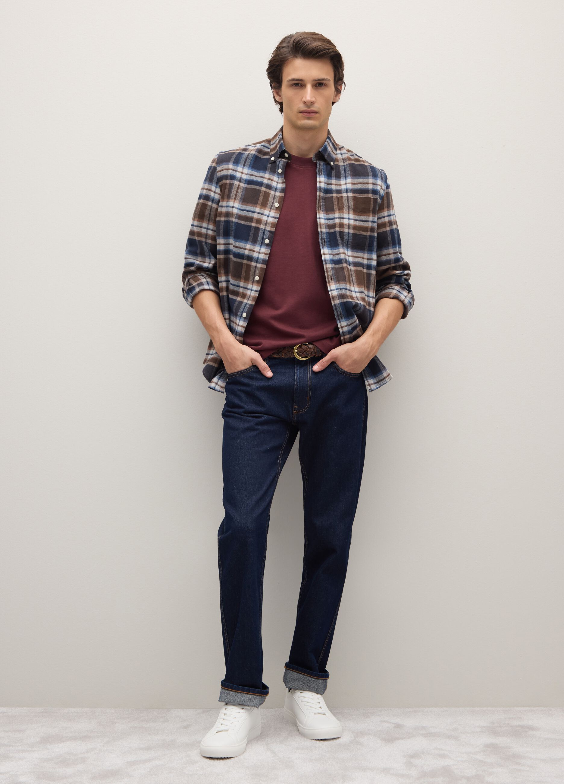 Multicoloured checked pure cotton regular fit shirt