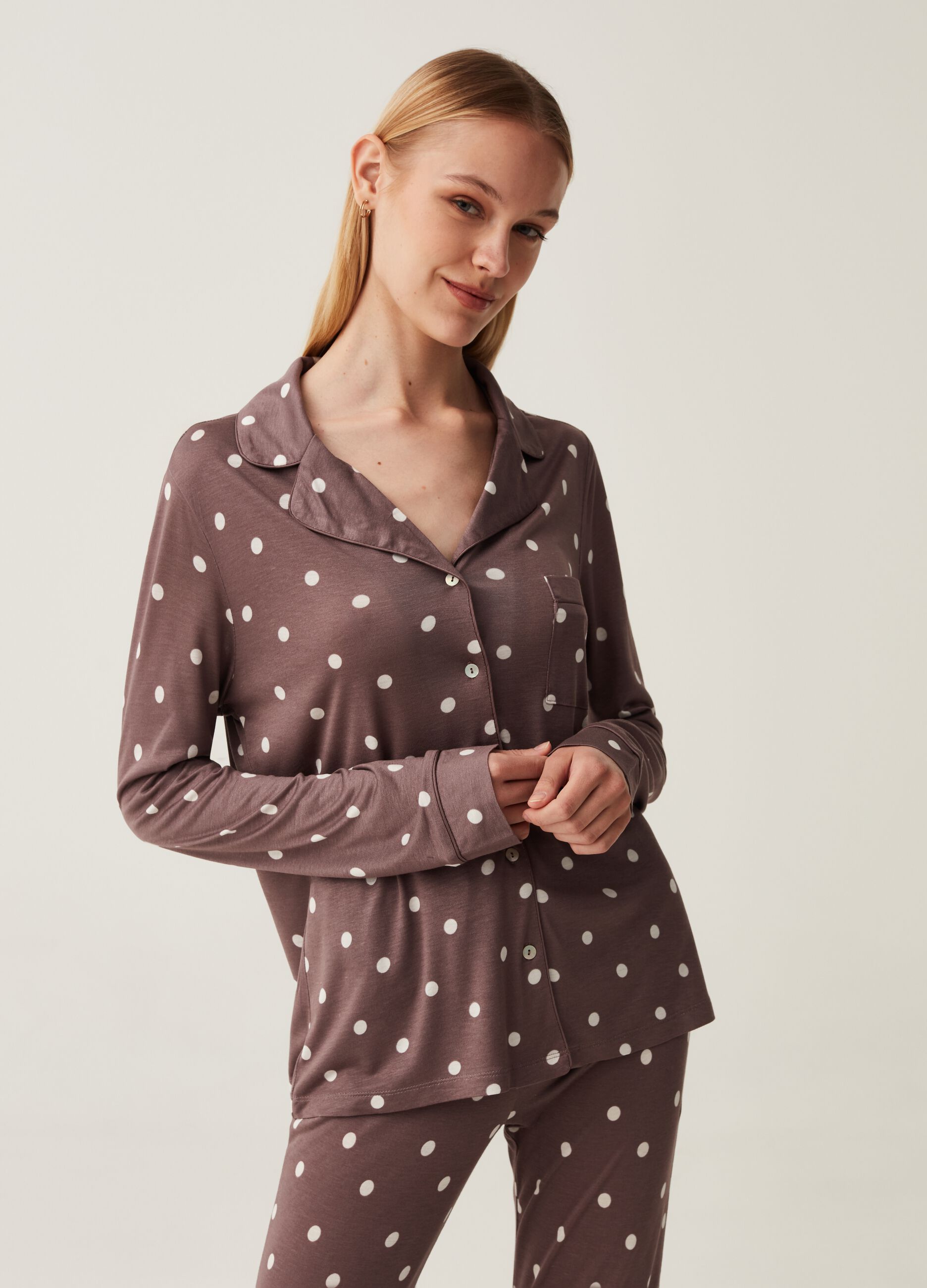 Top pigiama a camicia fantasia a pois_1