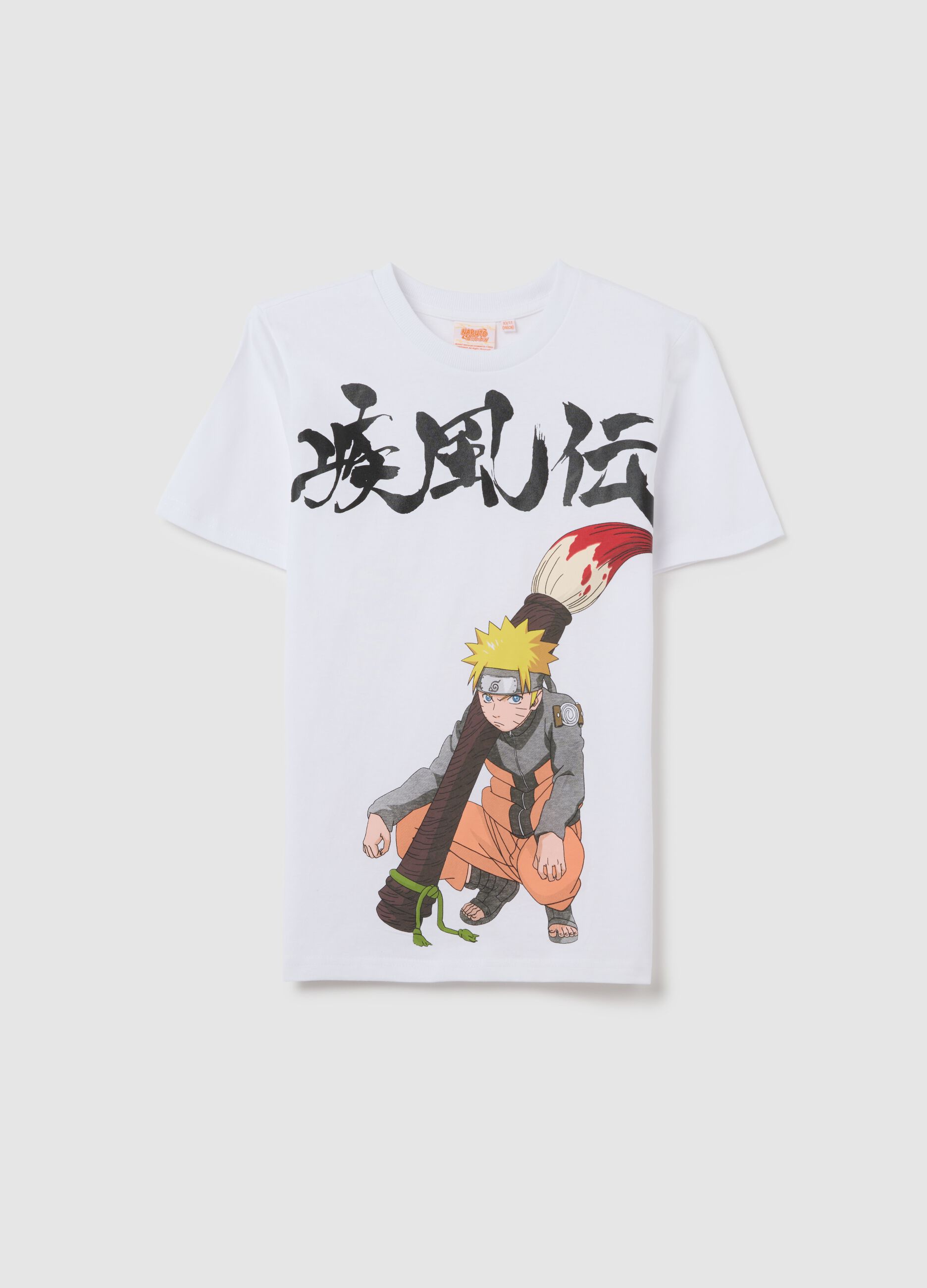 Boys’ oversized white T-shirt in 100% cotton with Naruto print