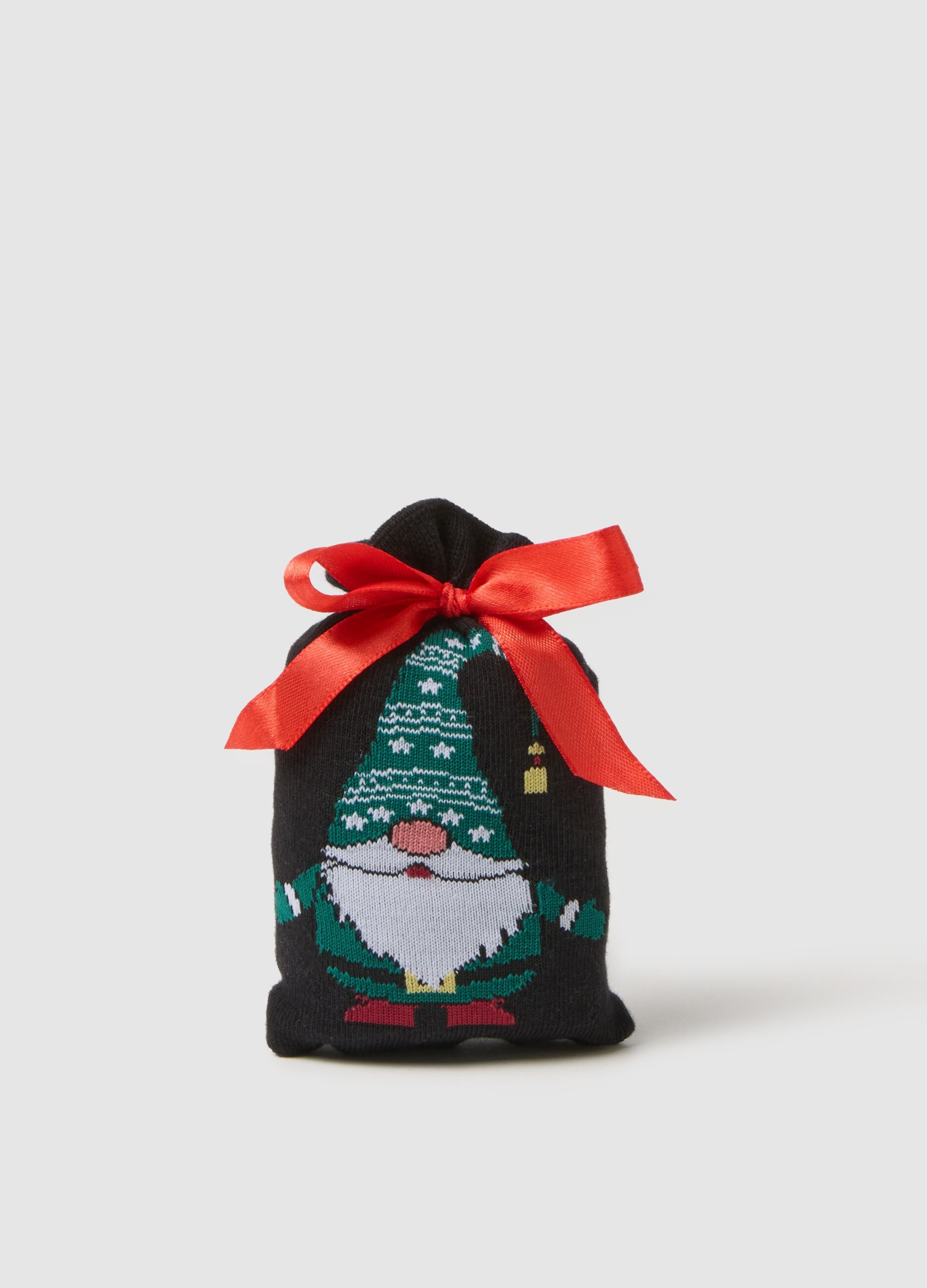 Black short cotton blend socks with Christmas pattern