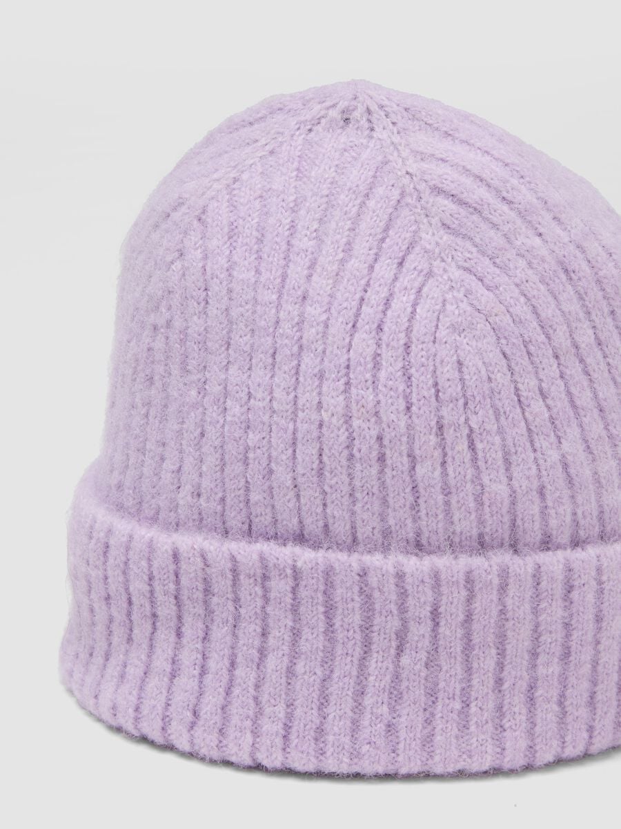 Purple ribbed stretch wool-blend hat_2