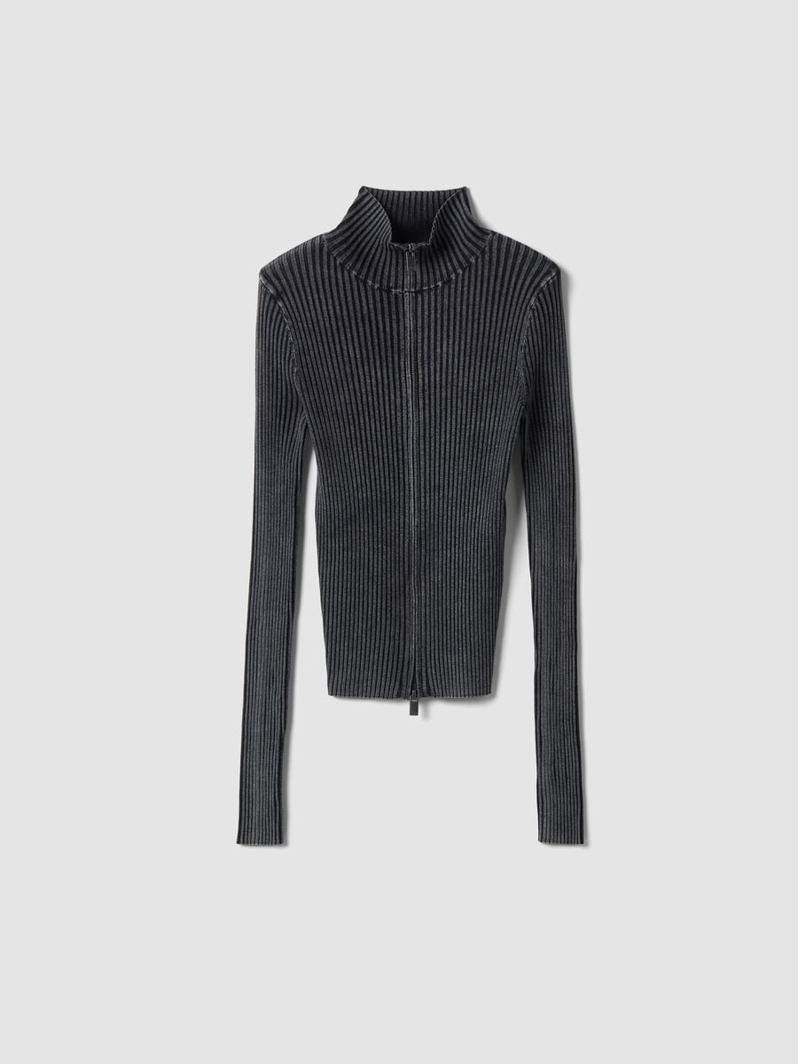 Full-Zip Ribbed Knit Vintage Grey_0