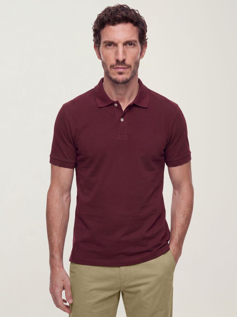 Polo rossa in puro cotone piquet con colletto classico regular fit_0